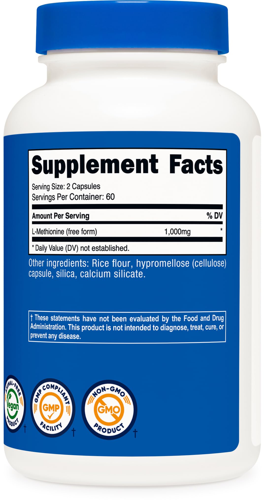 Nutricost L-Methionine 1000 mg - 120 Capsules | 60 Servings | Gluten-Free, GMO-Free