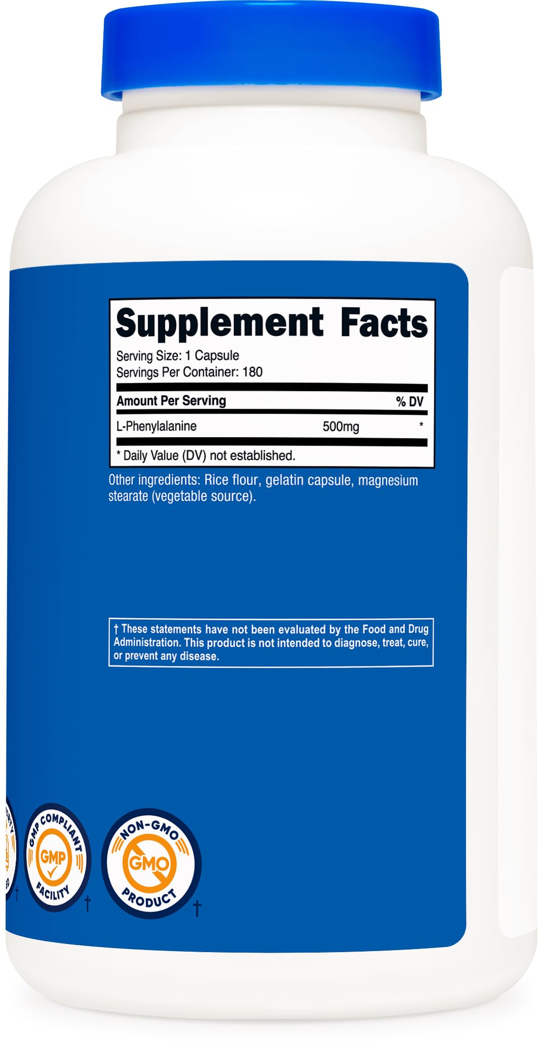 Nutricost L-Phenylalanine 500mg – 180 Capsules | USA Made, GMP Certified