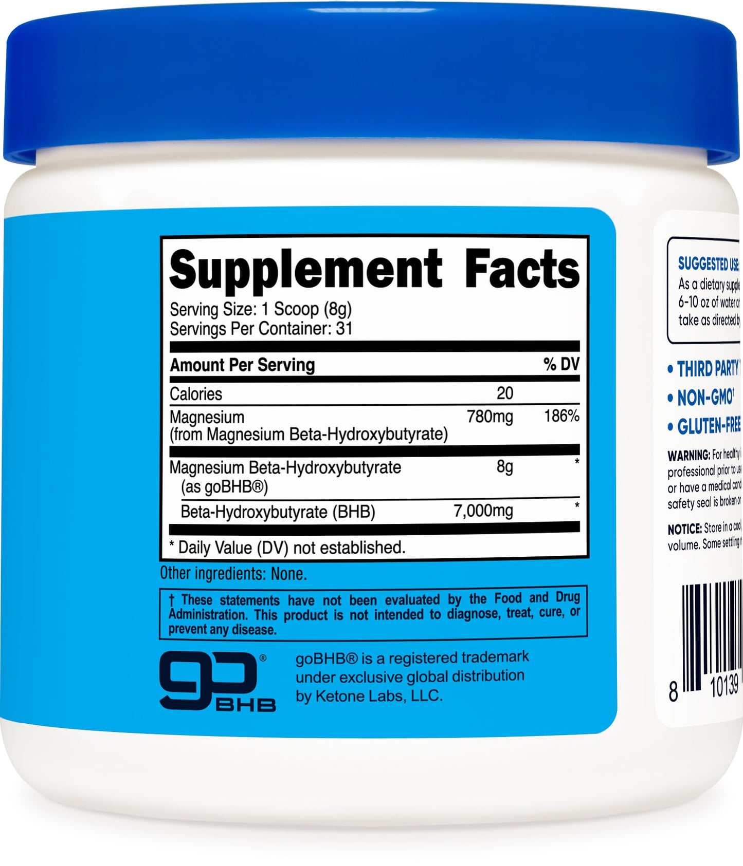 Nutricost Magnesium BHB Salts 250g Unflavored | Exogenous Ketone Supplement