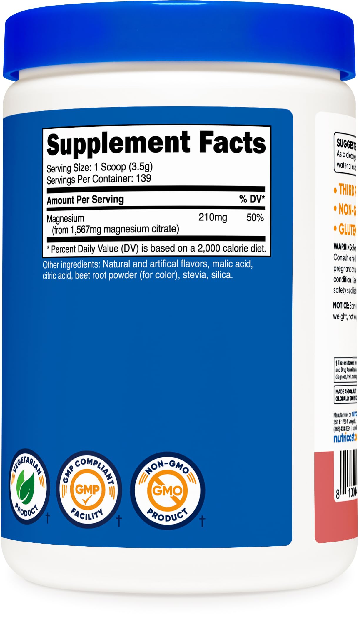 Nutricost Magnesium Citrate Powder Raspberry Lemonade 500g | Non-GMO, Gluten Free, Made in USA