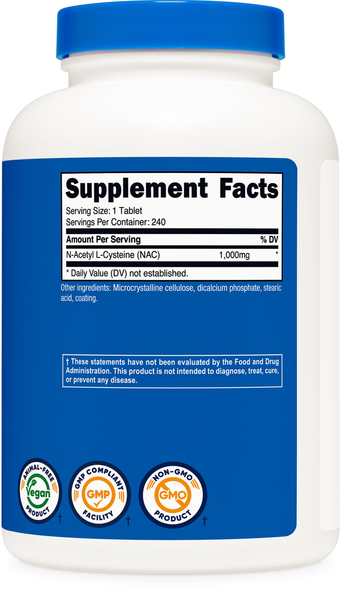 Nutricost NAC 1000 mg – Vegan, Gluten Free, GMO Free | 240 Tablets
