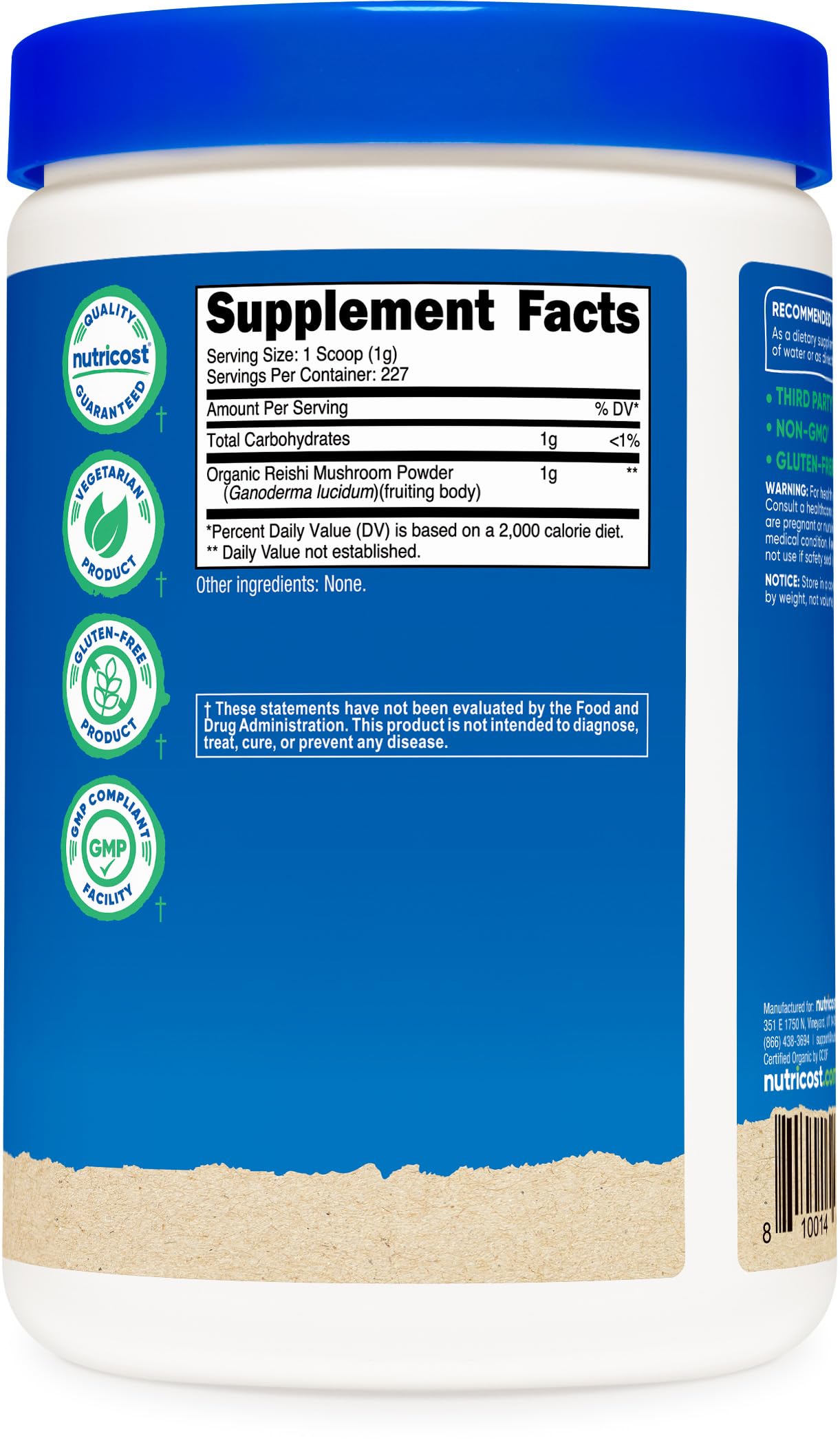 Nutricost Organic Reishi Mushroom Powder 0.5LB (8oz) - USDA Certified Organic, Vegetarian, Non-GMO, Gluten Free