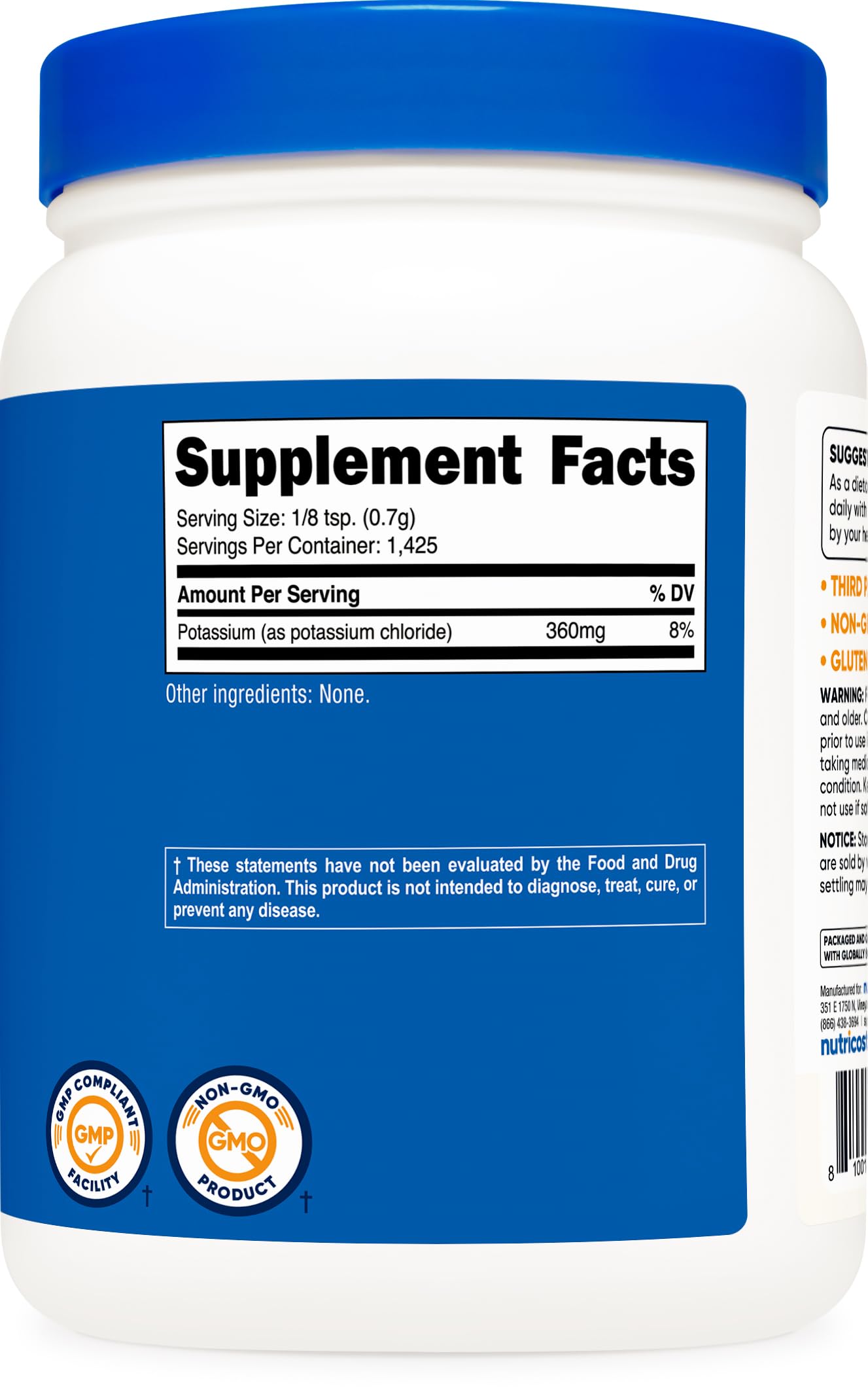 Nutricost Potassium Chloride Powder 1kg – Gluten Free & Non-GMO