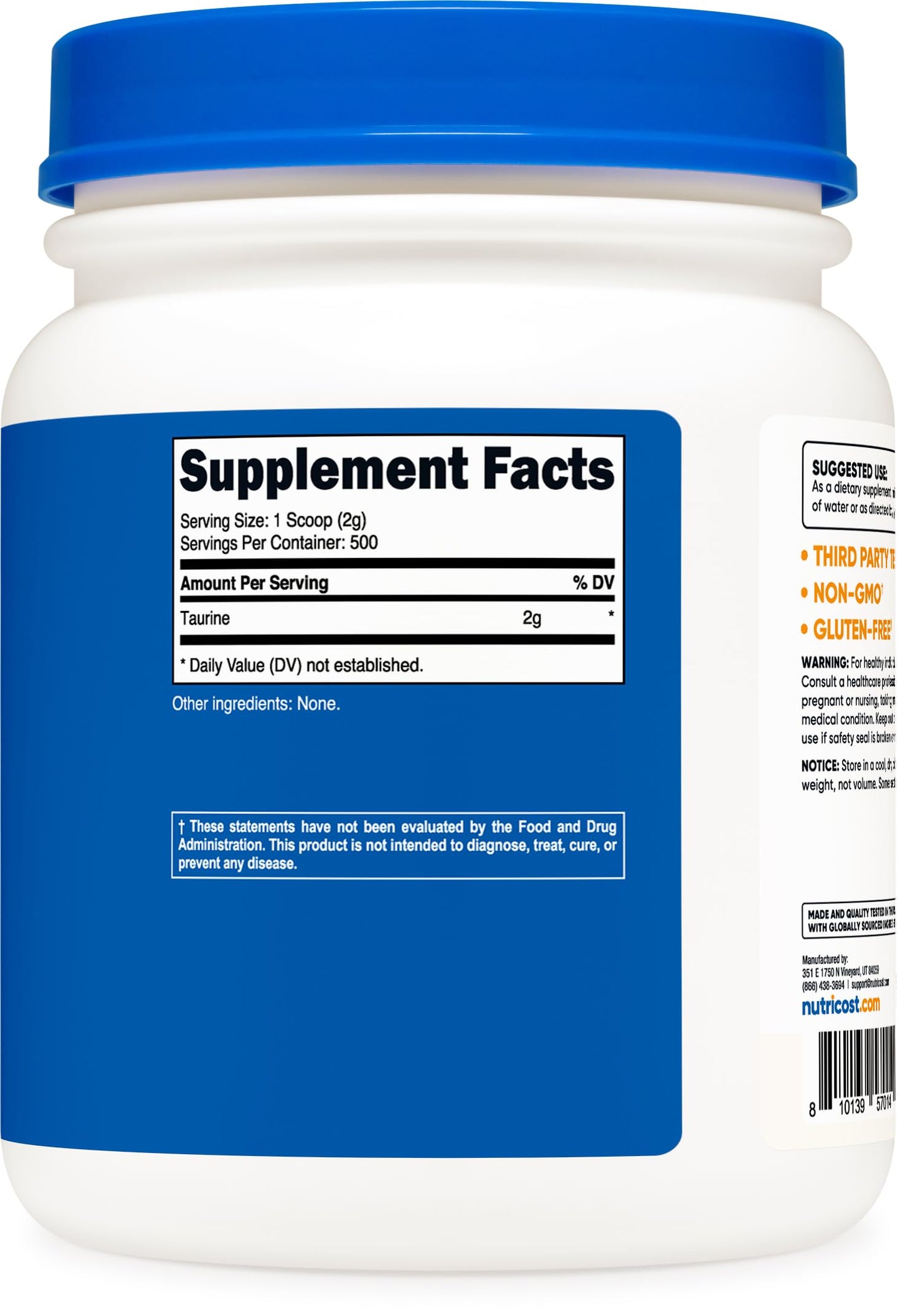Nutricost Taurine Powder (1KG) – 500 Servings, Taurine Supplement