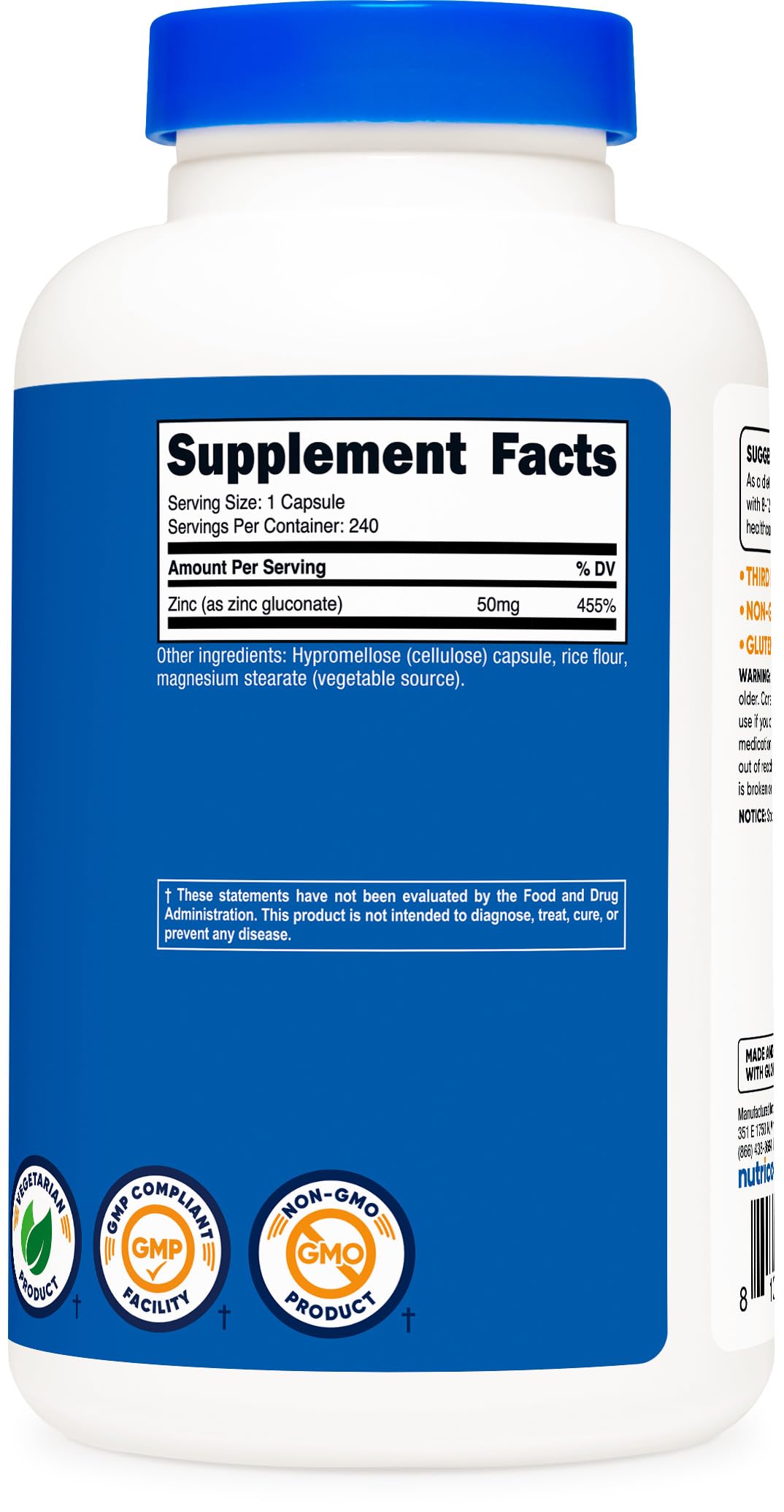 Nutricost Zinc Gluconate 240 Capsules - 50 mg, Gluten Free and Non-GMO