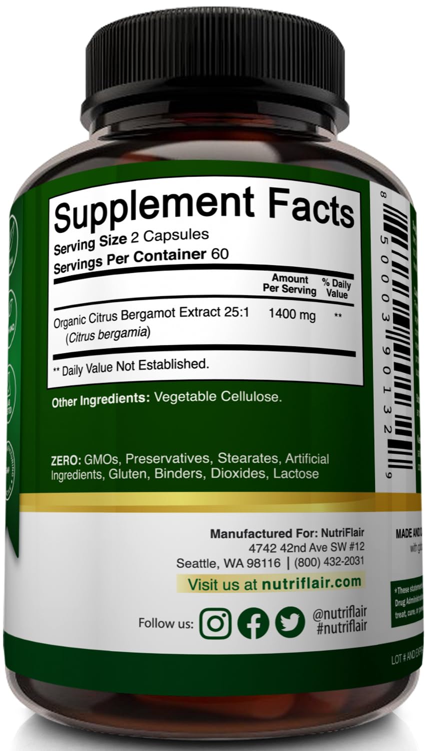 NutriFlair Citrus Bergamot 1400mg - 120 Vegan Capsules | Non-GMO