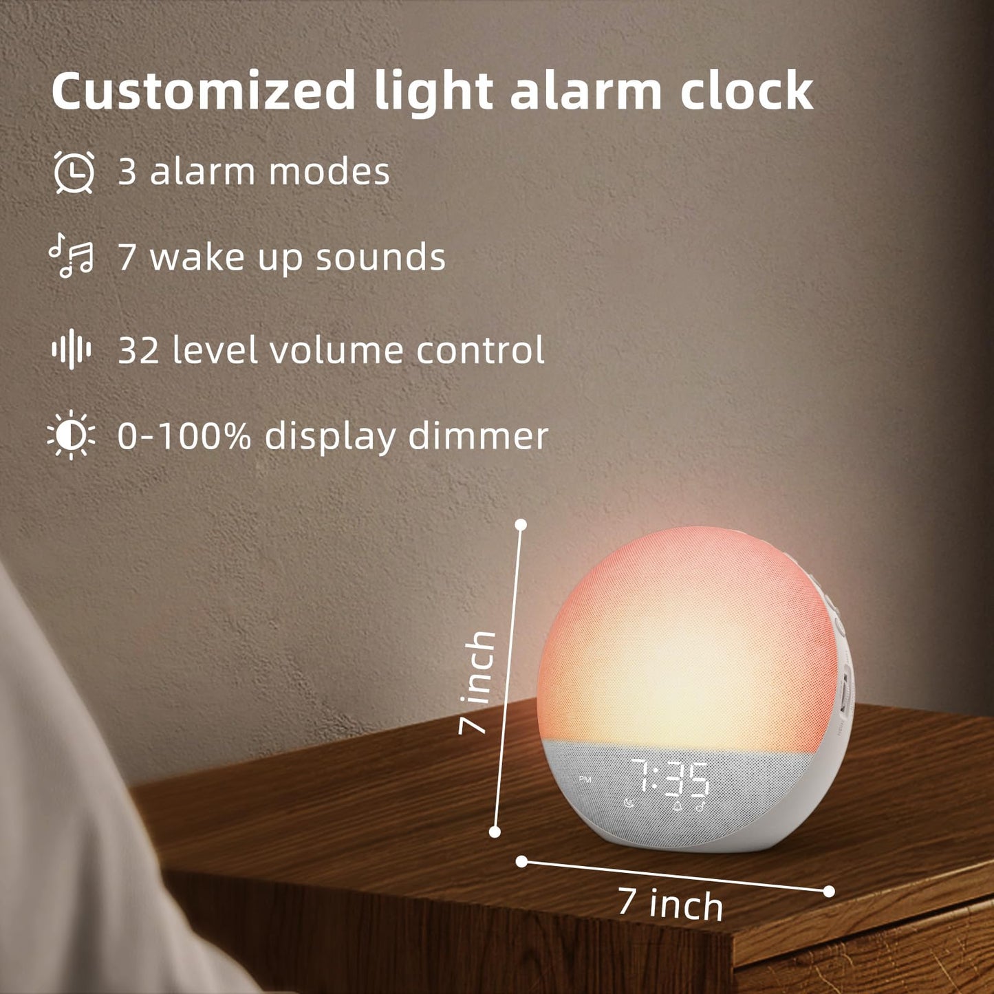 Odokee Sunrise Alarm Clock with White Noise Machine – Natural Wake Up Light, Bluetooth Speaker, 25 Sleep Sounds (Frost White)