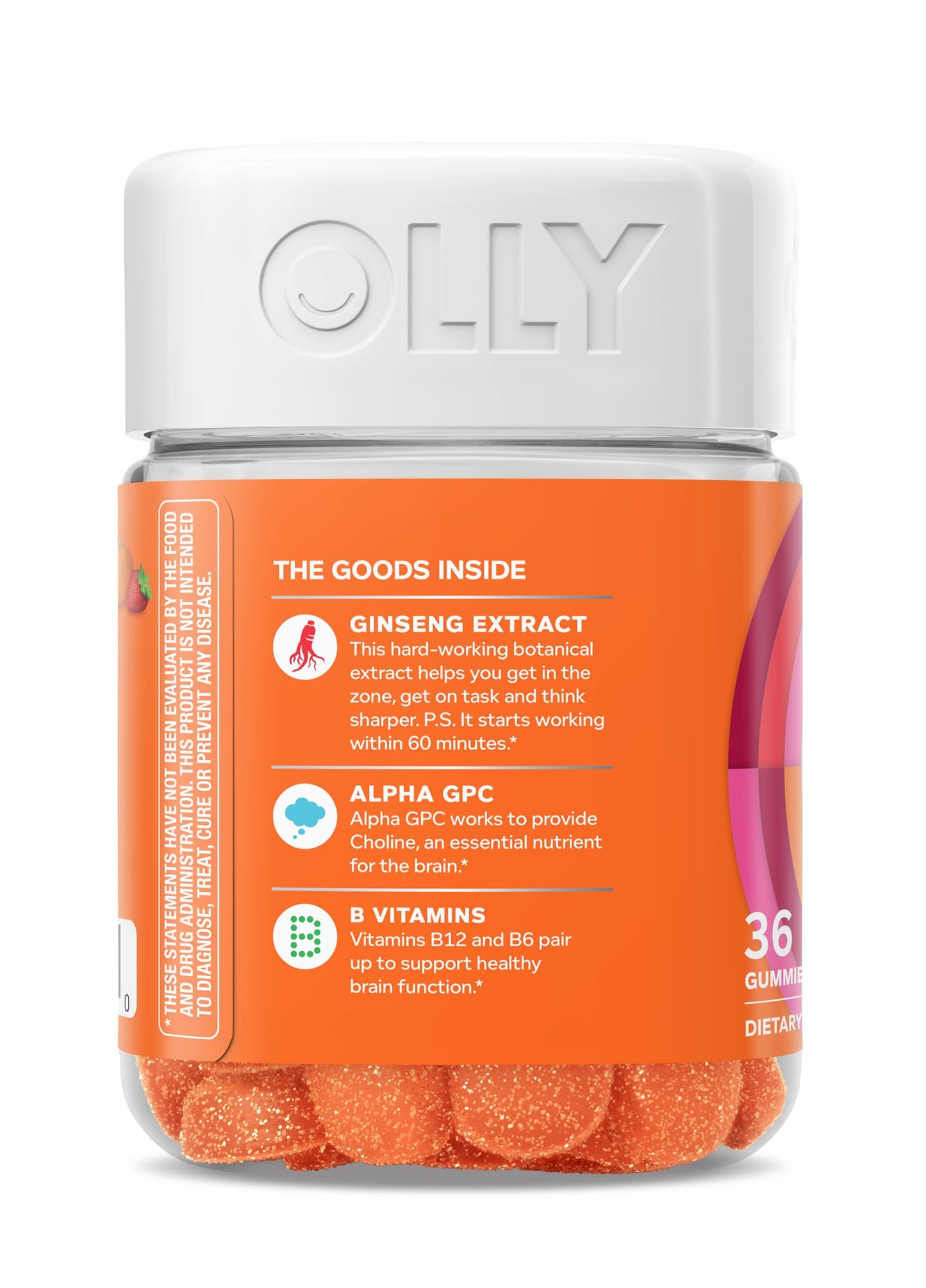 OLLY Laser Focus Gummies – Ginseng, Alpha GPC & B Vitamins, Berry Tangerine, 36 Count