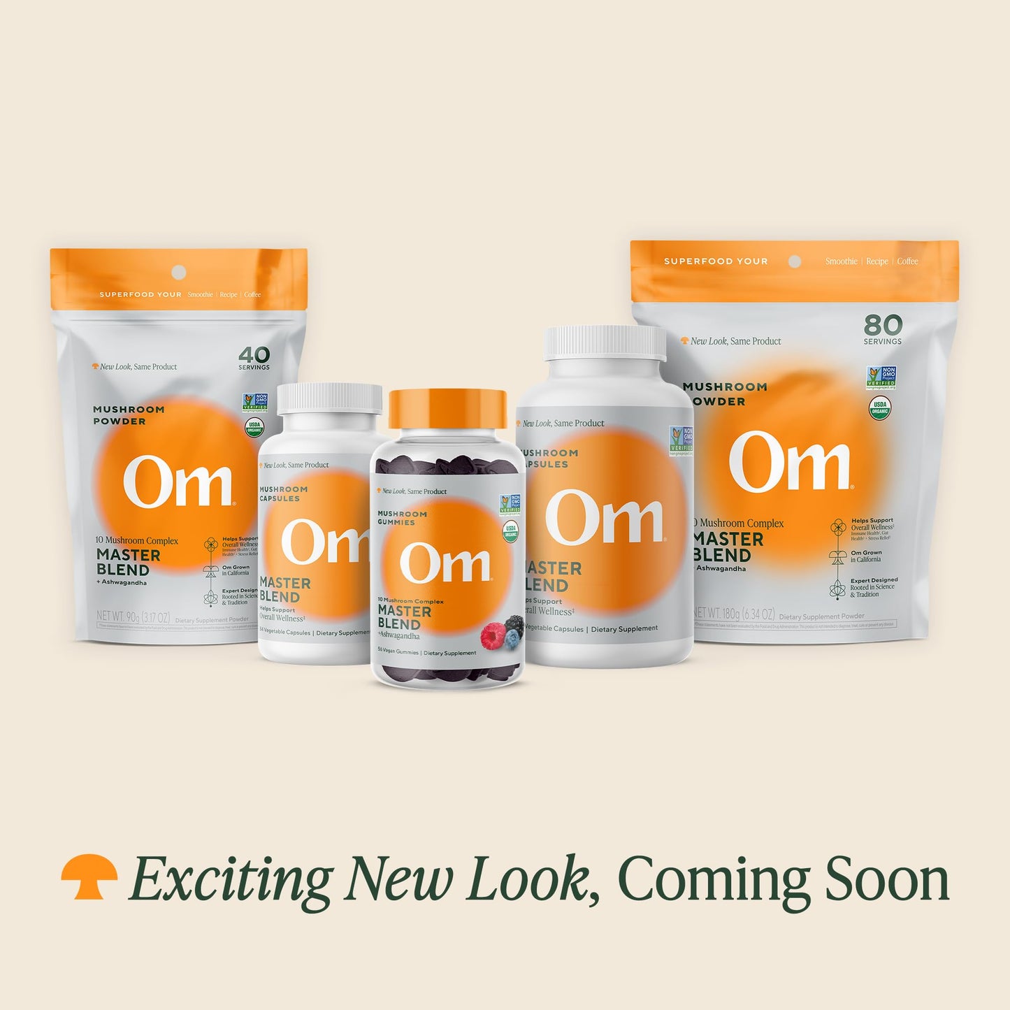 Om Master Blend Mushroom Capsules – Organic 10-Mushroom Formula + Ashwagandha, 84 Count (28 Servings)