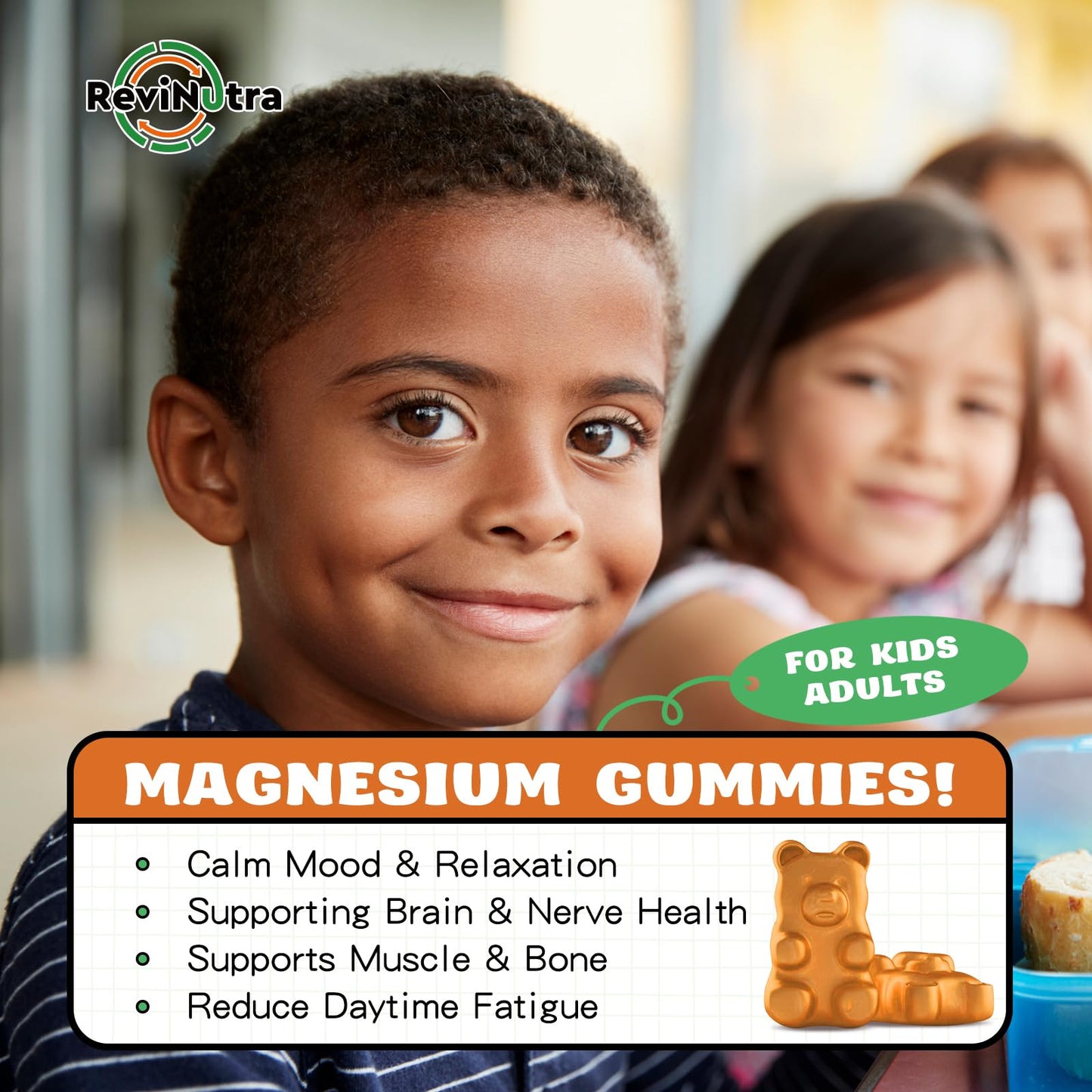 Magnesium Complex Gummies for Kids & Adults – Vegan, Sugar-Free Orange Flavor, 60 Gummies