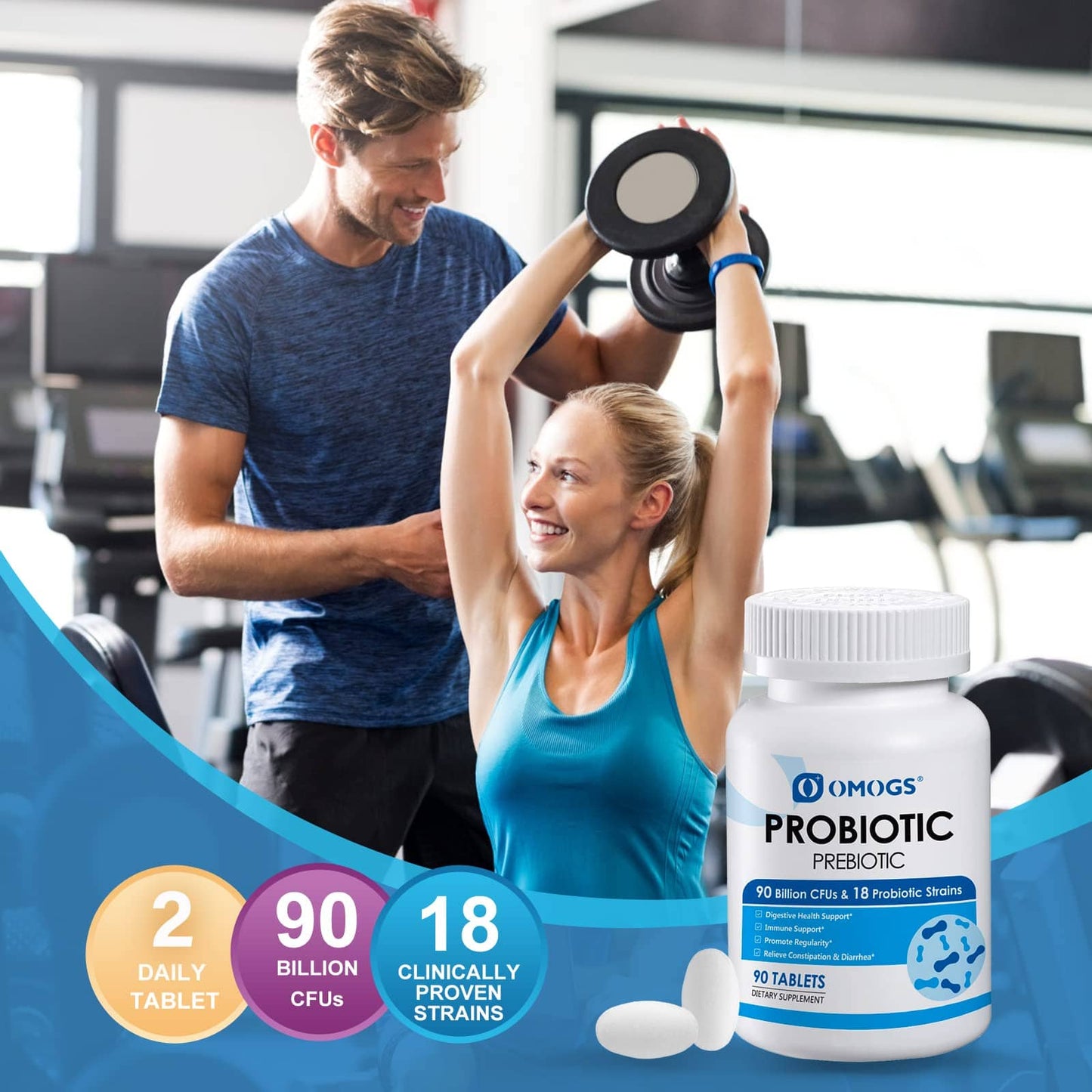 OMOGS Probiotics 90B CFUs – 18 Strains, 3 Organic Prebiotics & Vitamin C | 90 Tablets