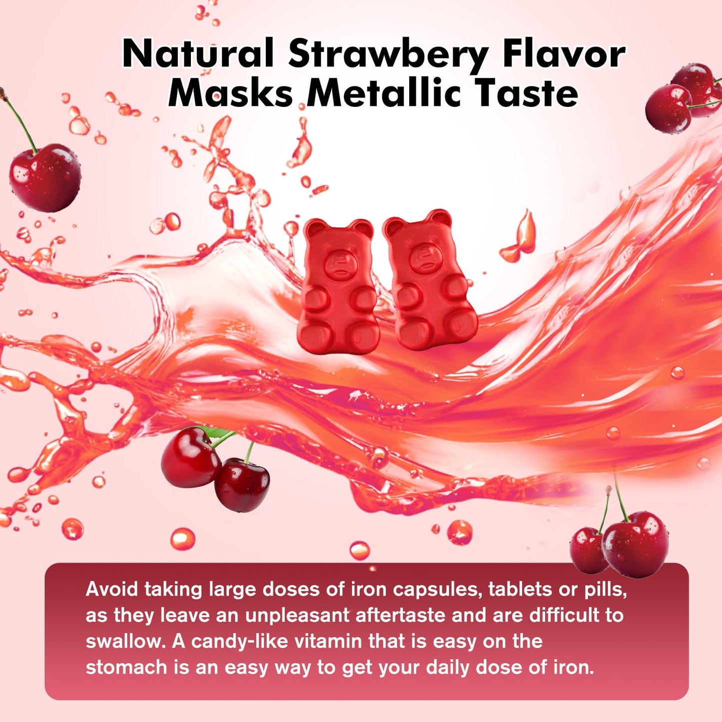 Iron Gummies for Adults & Kids – Cherry Flavor, Ferrous Bisglycinate