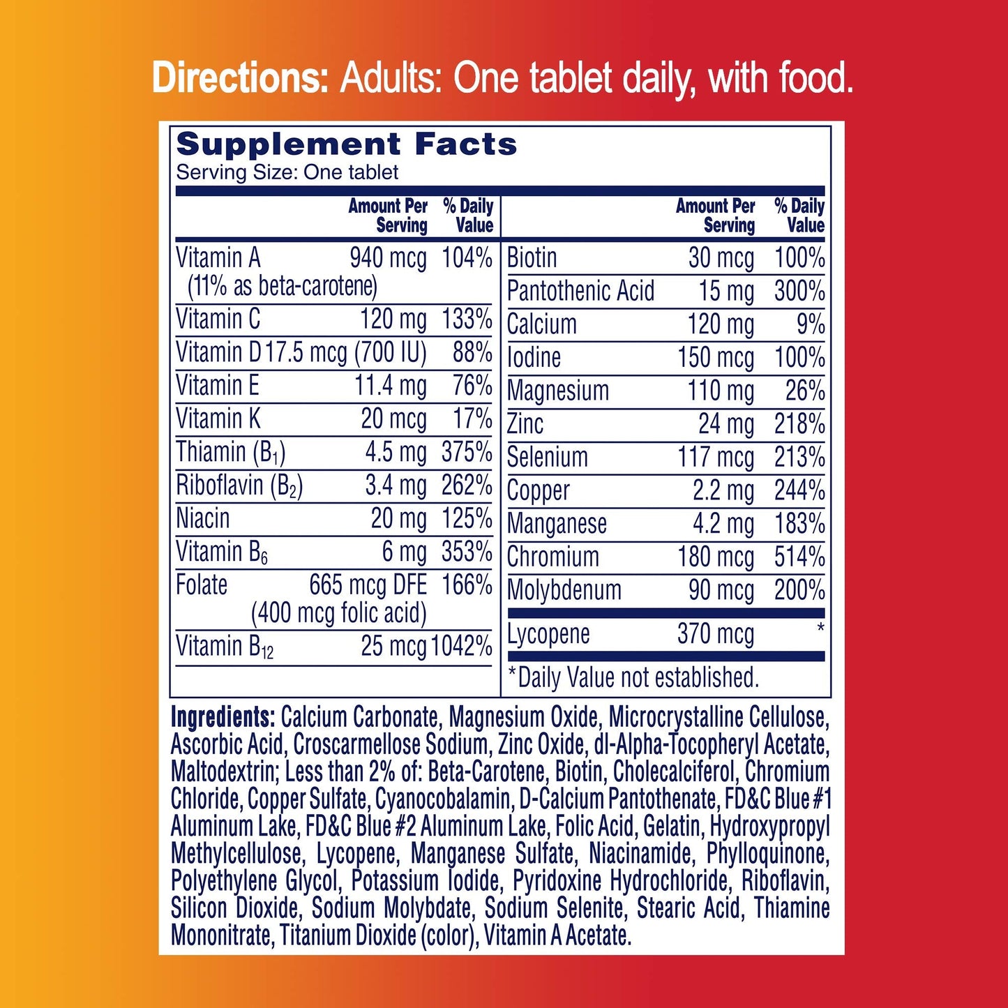 One A Day Triple Immune Support Complete Multivitamin – Vitamin C, D & Zinc (100 Count)