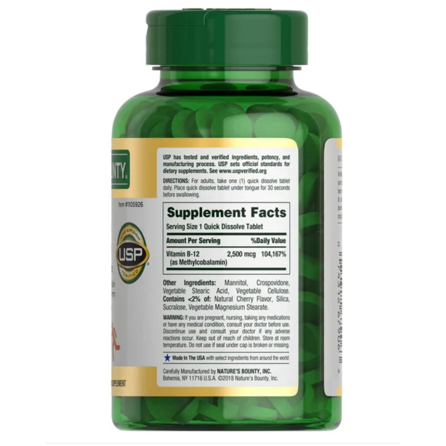 OProCyn Nature's Bounty Vitamin B-12 2500 mcg, 300 Quick-Dissolve Tablets