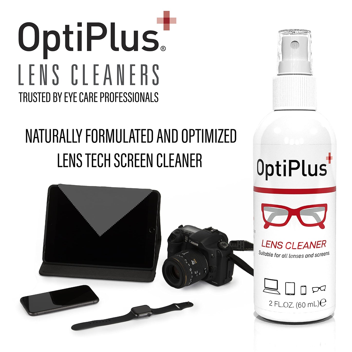 OptiPlus Lens Cleaner Kit – 2oz Spray & Premium Microfiber Cloth for Eyewear