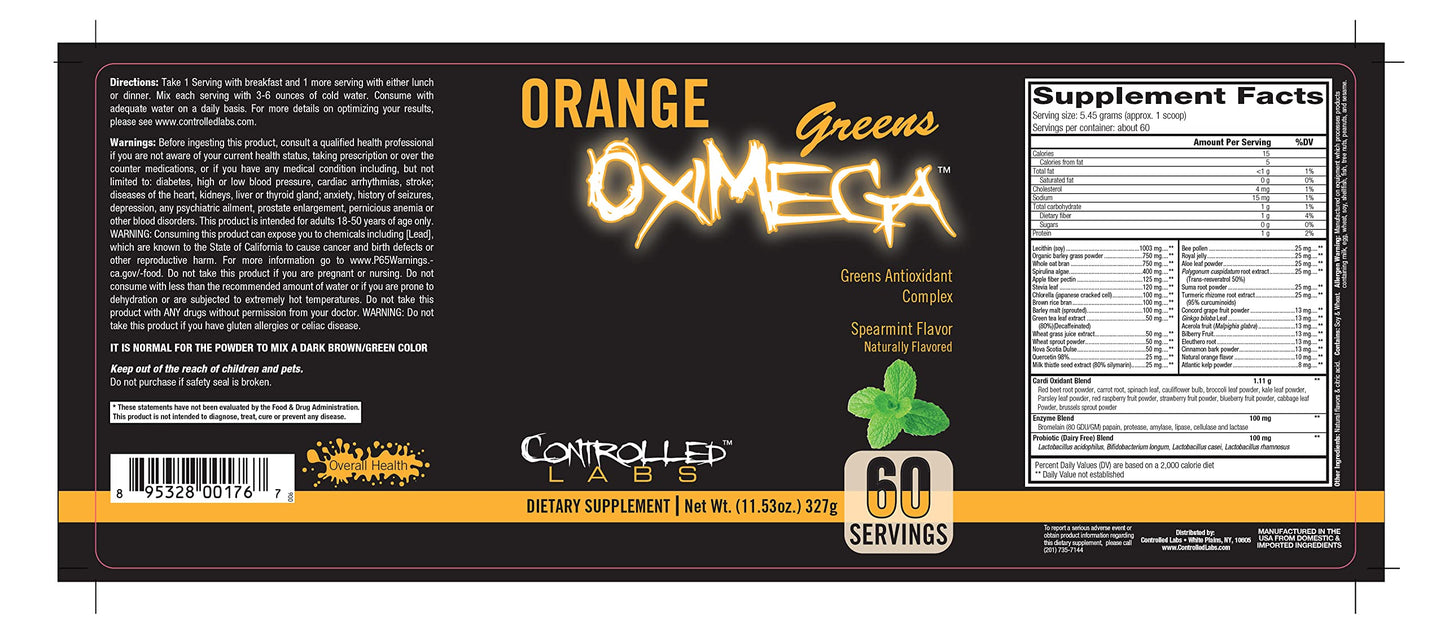 Orange OxiMega Greens Spearmint 0.72 lb by Controlled Labs