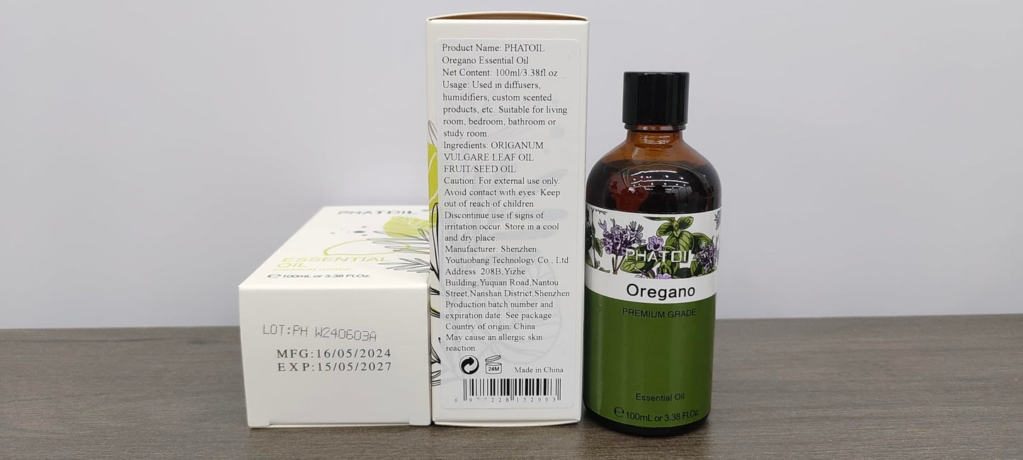 Oregano Essential Oil 100ml | PHATOIL Pure Aromatherapy Oil for Diffusers, Humidifiers, Candles & Soap
