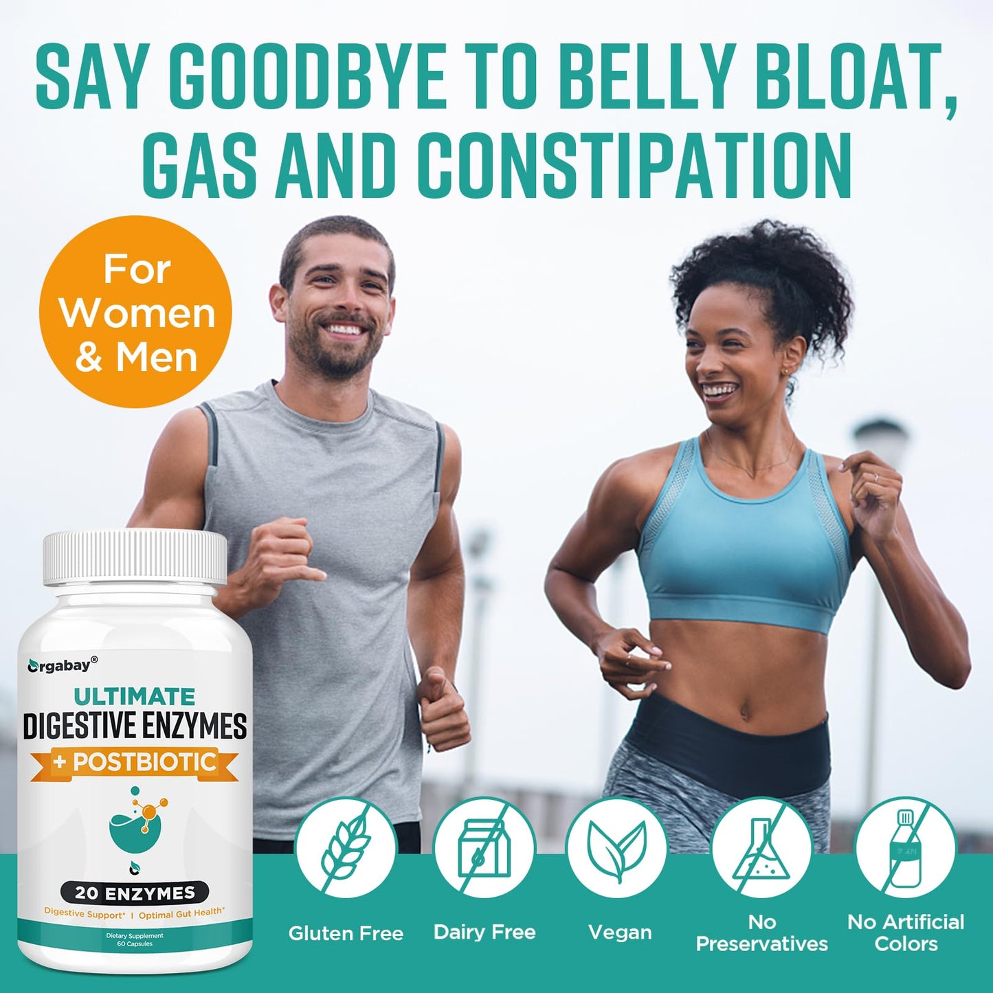 Orgabay Digestive Enzymes 1000mg with Postbiotics | 120 Veggie Capsules