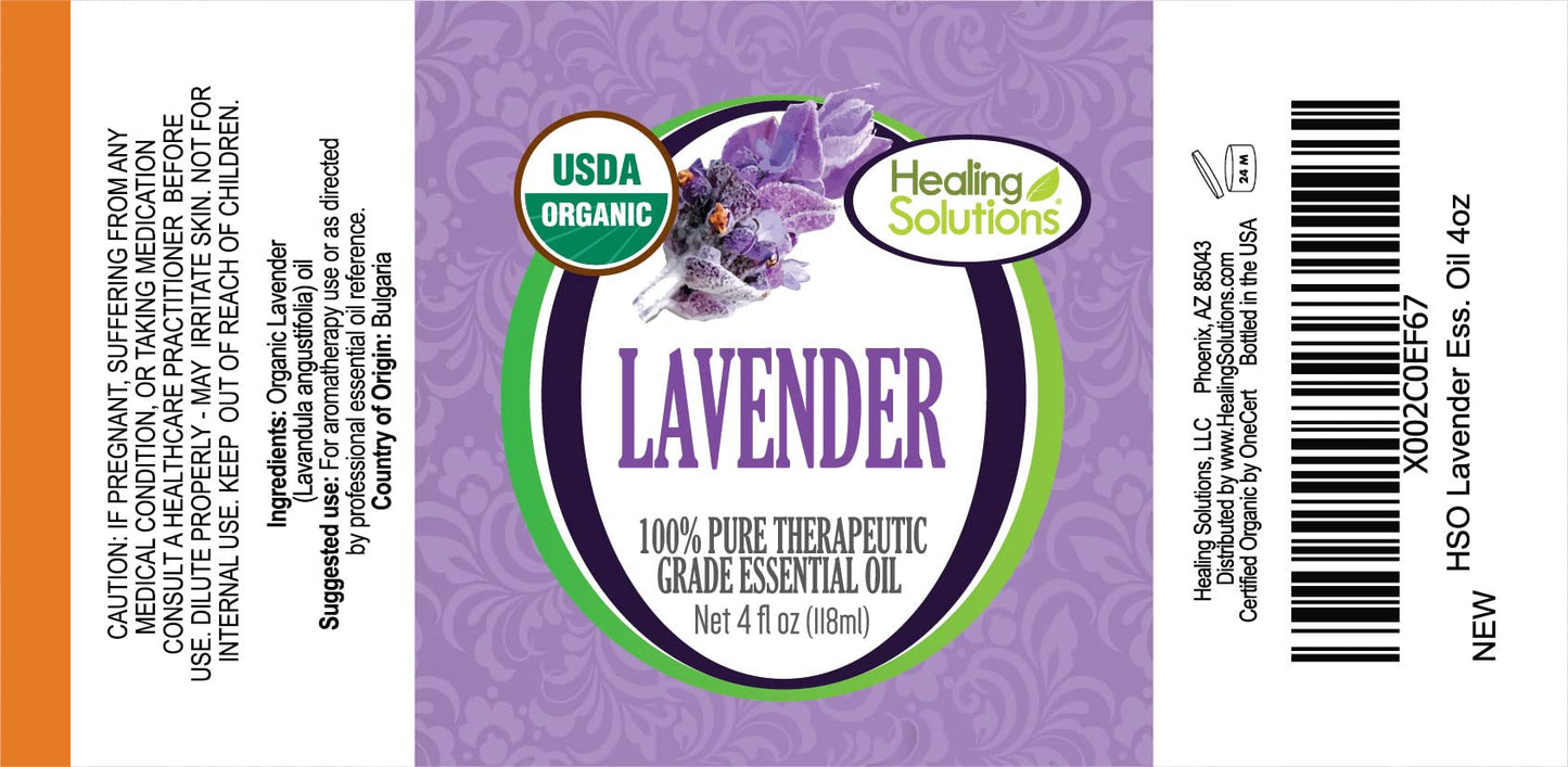 Healing Solutions Organic Lavender Essential Oil 4 oz (120 ml) – Pure & Undiluted