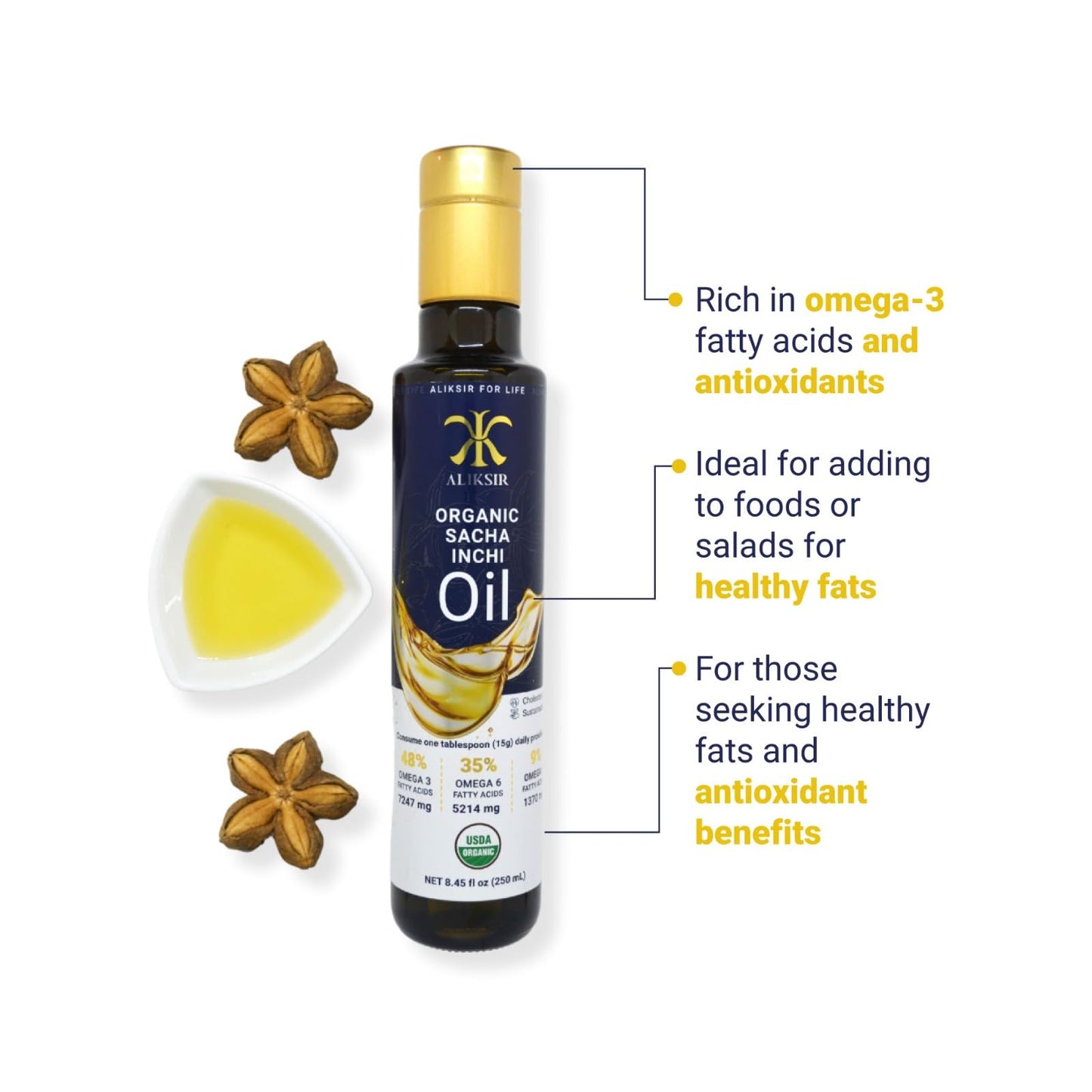 Organic Sacha Inchi Oil – Amazonian Seed, Extra Virgin, Cold-Pressed | High Omega-3 & 100% Natural