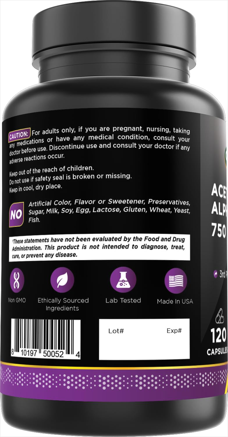 Oxify Acetyl L-Carnitine + Alpha Lipoic Acid 750 mg – 120 Capsules, Gluten-Free, Made in USA