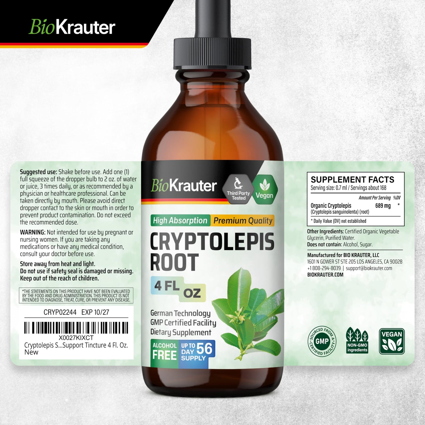 BIO KRAUTER Cryptolepis Sanguinolenta Extract — Vegan Immune Support Tincture, 4 Fl Oz (Pack of 2)