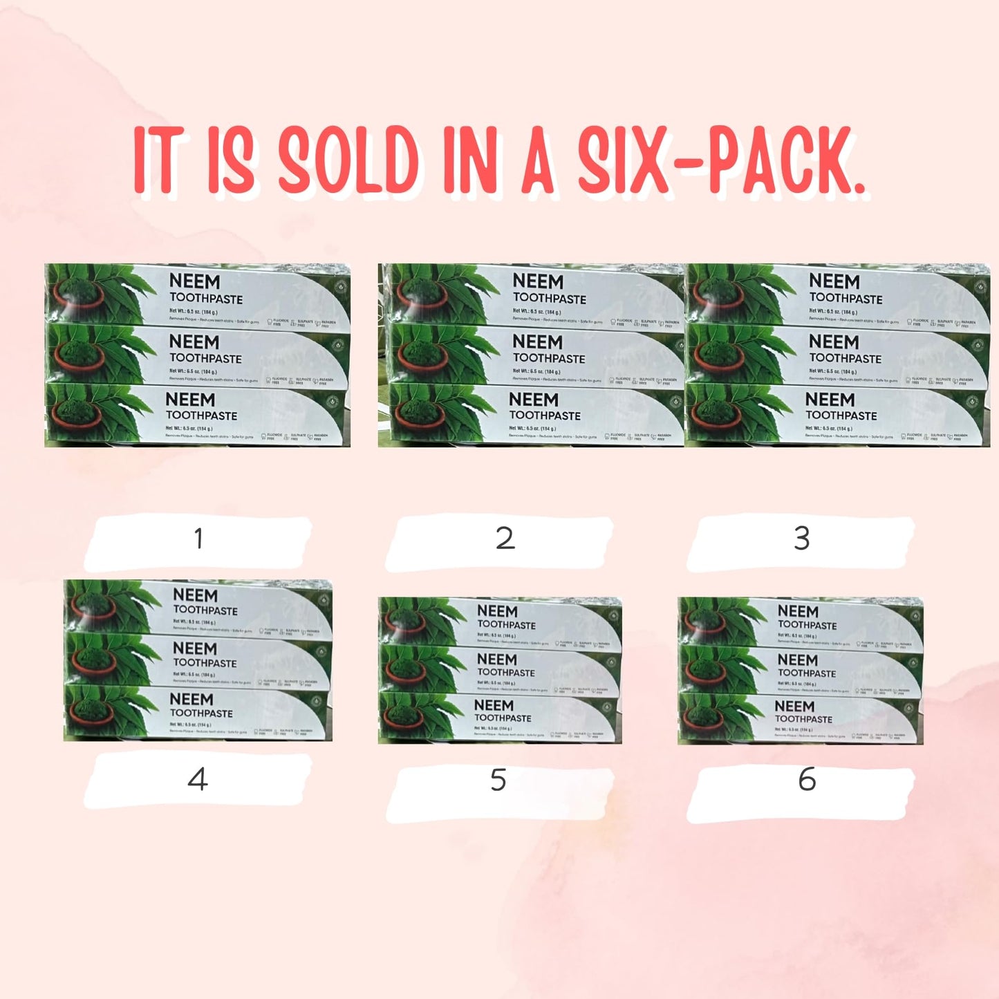 Pack of 6 Organic Neem 10-in-1 Fluoride-Free Toothpaste – 7.05 oz