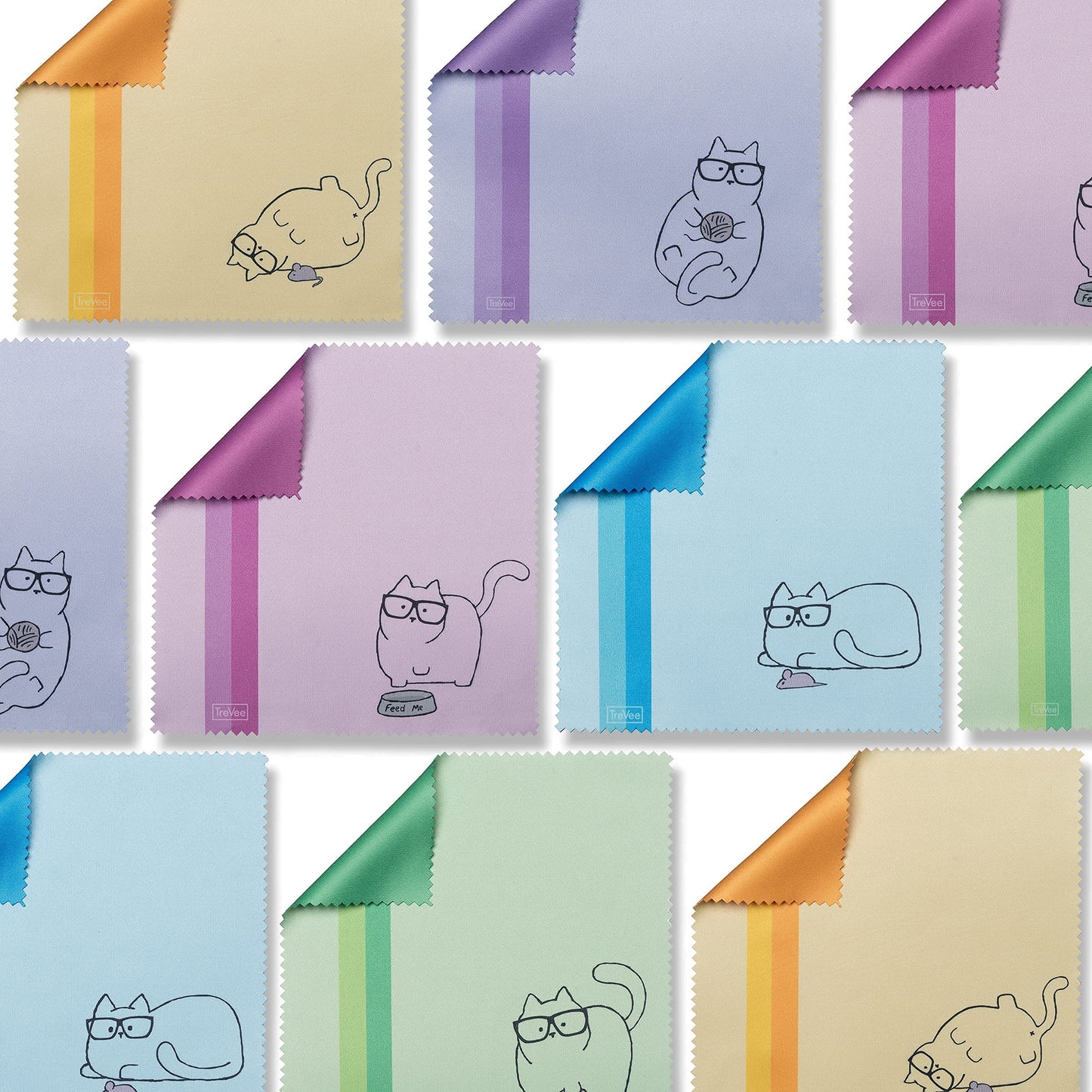 10 Pack Cute Kitty Cat Design Multicolor Microfiber Cleaning Cloths – For Eyeglasses, Lenses, Sunglasses & Phones