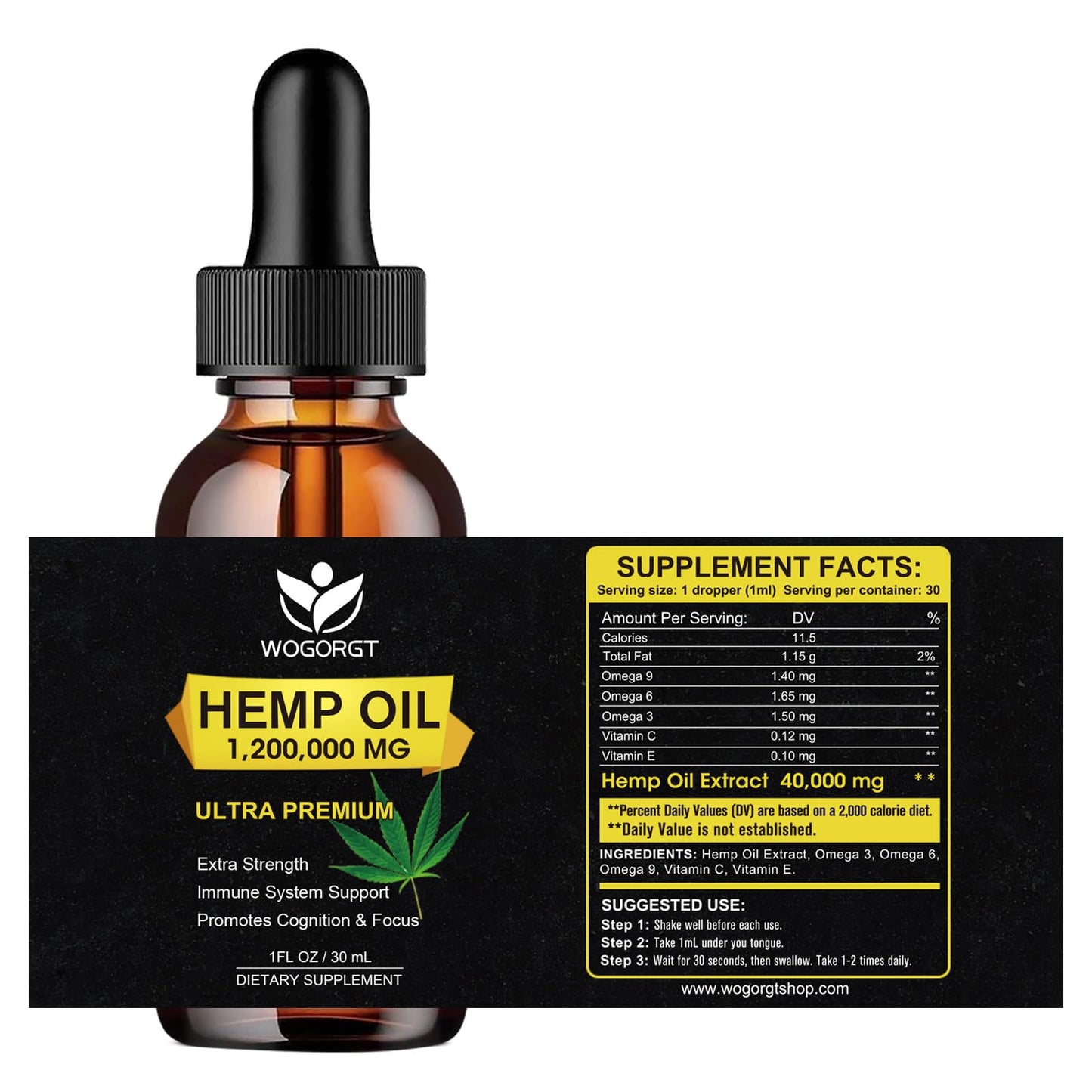 4 Pack Organic Hemp Oil 30mL - 100% Natural, Omega 3-6-9, Vegan
