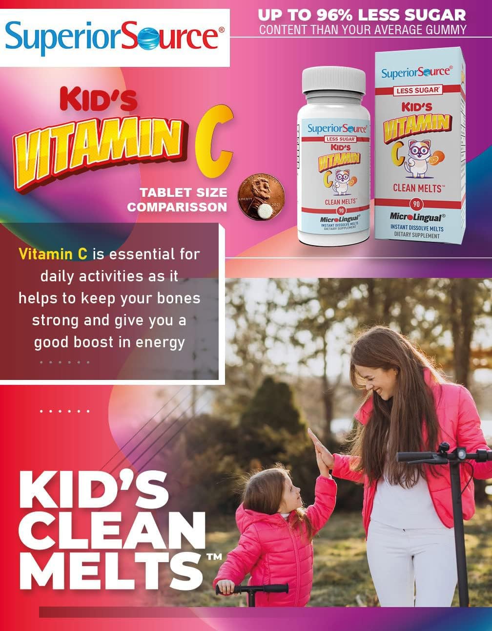 Superior Source Kid's Vitamin C Clean Melts - Immune Support for Kids (90 MicroLingual Tablets)