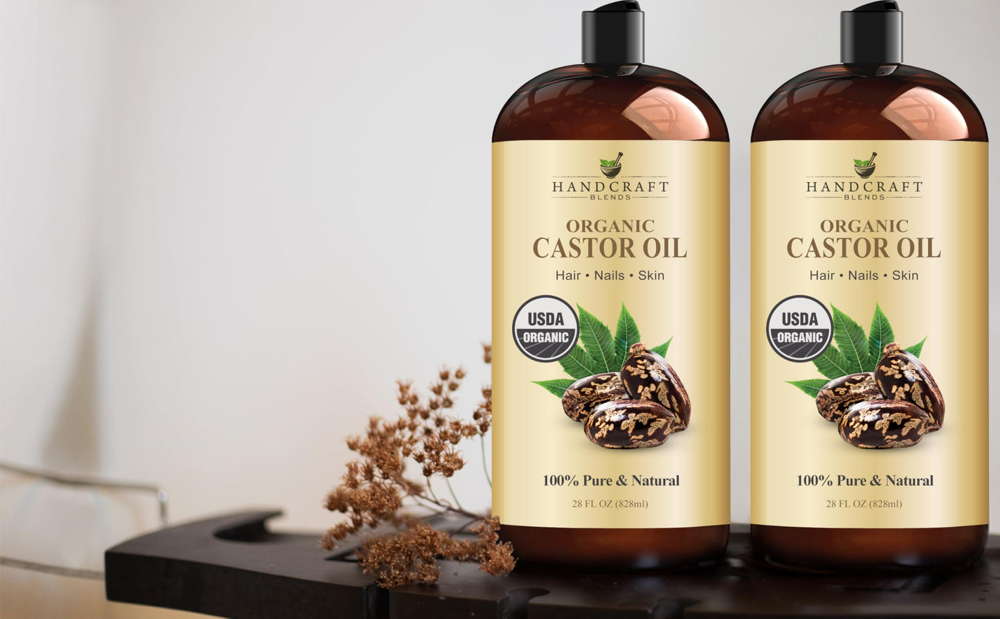 Handcraft Blends Organic Castor Oil 28 Fl Oz - 100% Pure & Natural, Expeller-Pressed, Hexane-Free