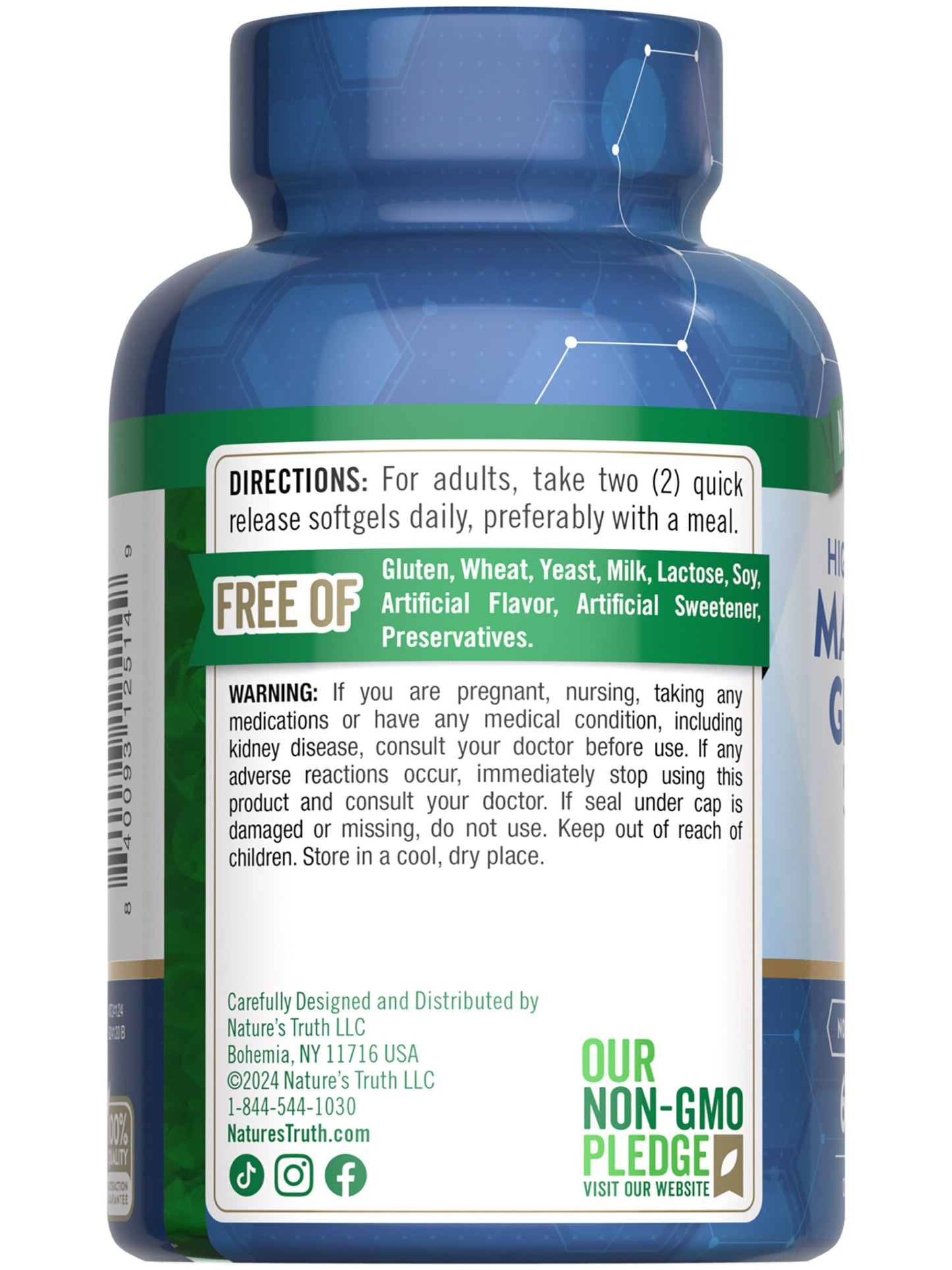 Nature's Truth Magnesium Glycinate Softgels – 250 mg, 60 Pills | High Absorption, Non-GMO, Gluten Free