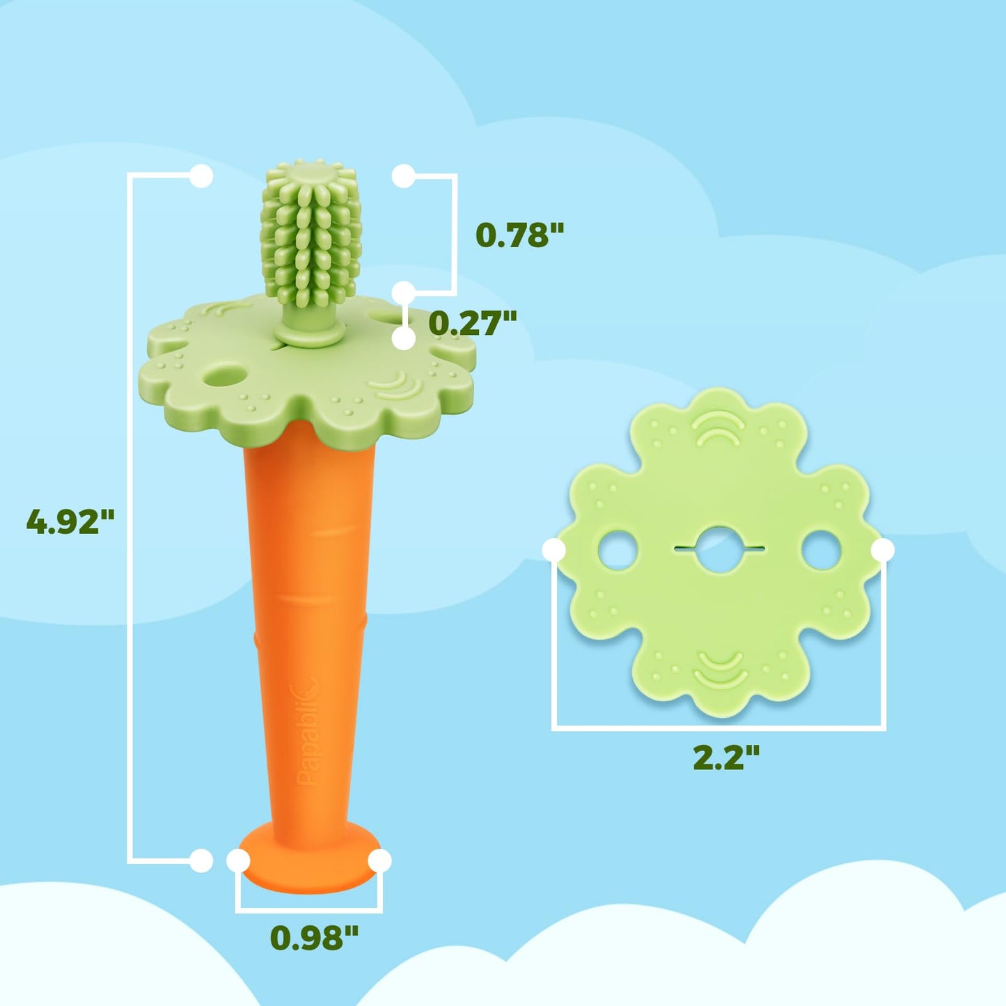 Papablic Baby Toothbrush Teether - 360° Carrot Teether for 6-12 Months