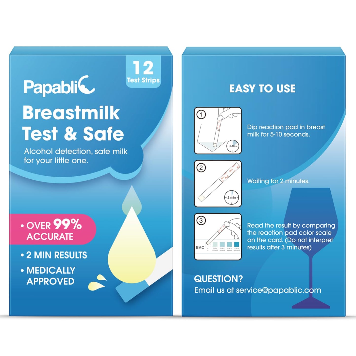 Papablic Breast Milk Alcohol Test Strips - Quick 2-Minute Results, 12 Pcs