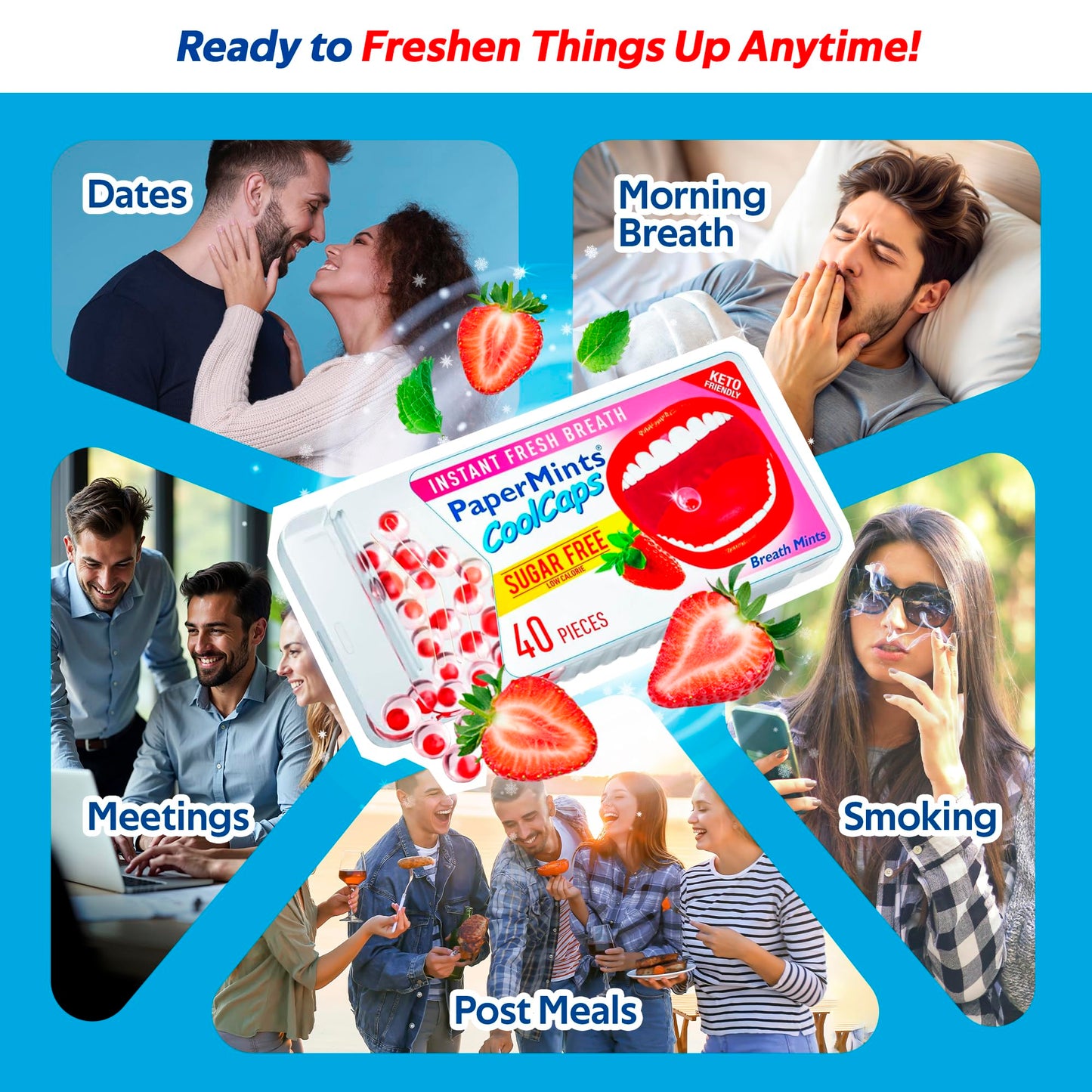 PaperMints CoolCaps Strawberry Breath Mints - Sugar-Free 4 Pack (160 caps)