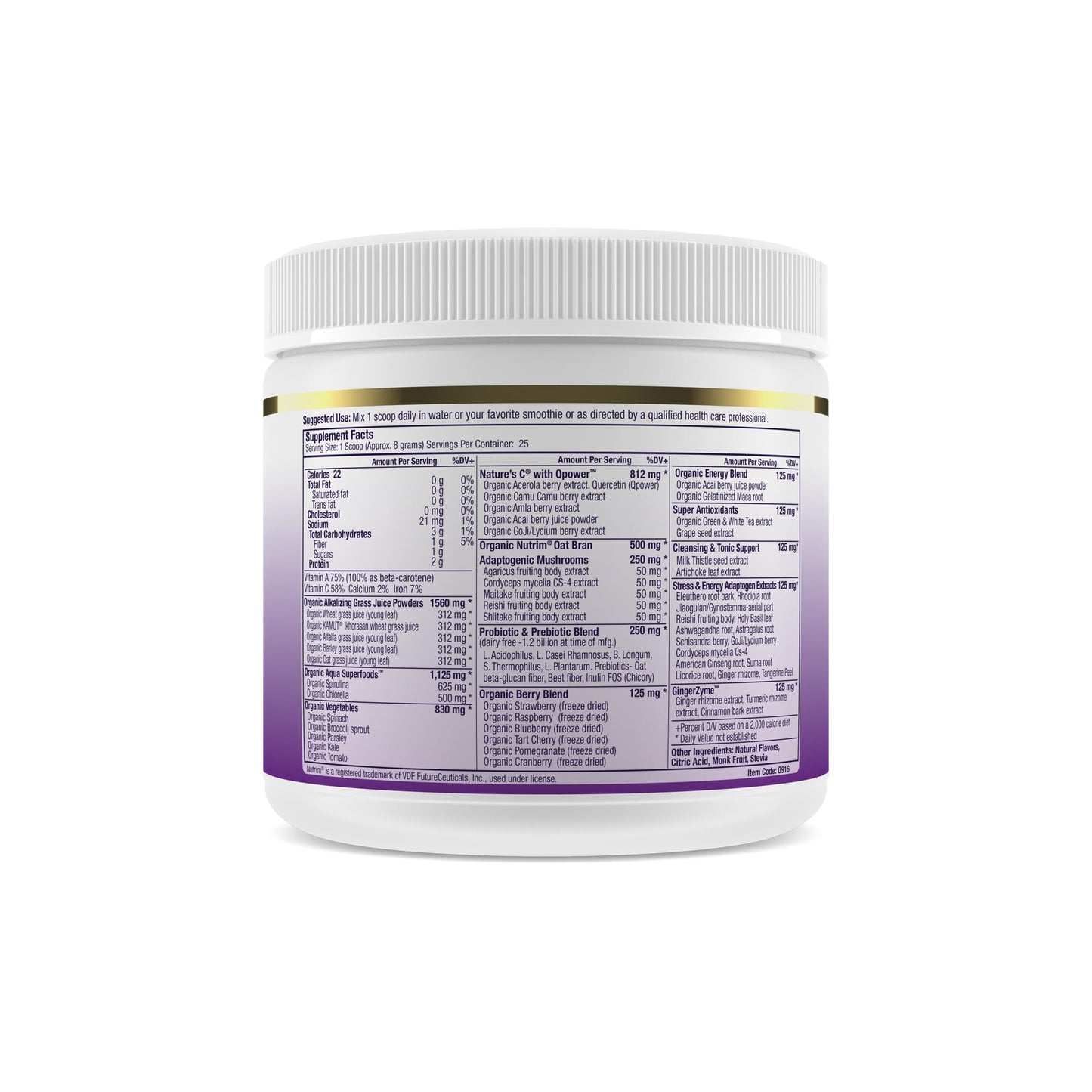 Paradise Herbs ORAC Energy Greens, Berry Superfood Powder, Over 40,000 ORAC Antioxidants, Organic Greens, Berries, Mushrooms & Probiotics, Non-GMO, Gluten-Free, 25 Servings