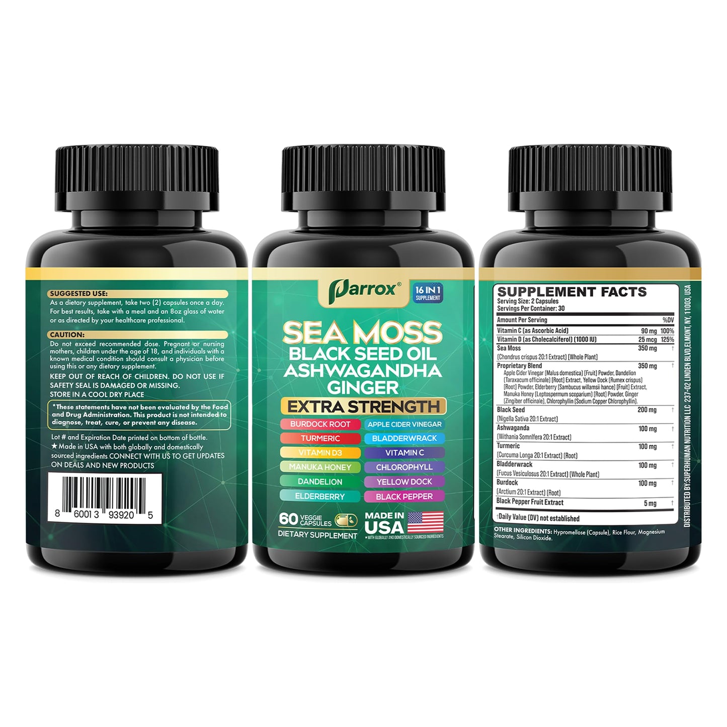 Parrox Sea Moss 16-in-1 Capsules (60 Caps) – Herbal Wellness Blend