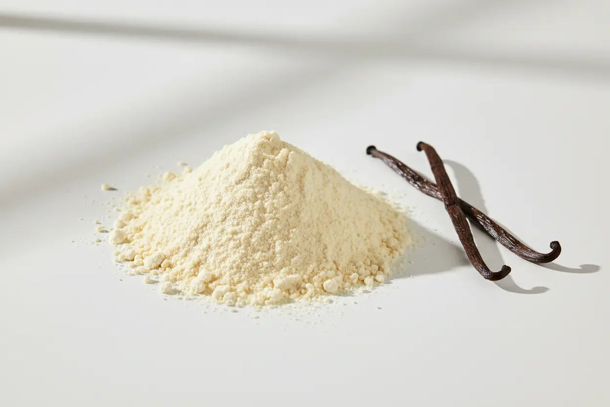 pea protein powder and vanilla, no bottle or jar