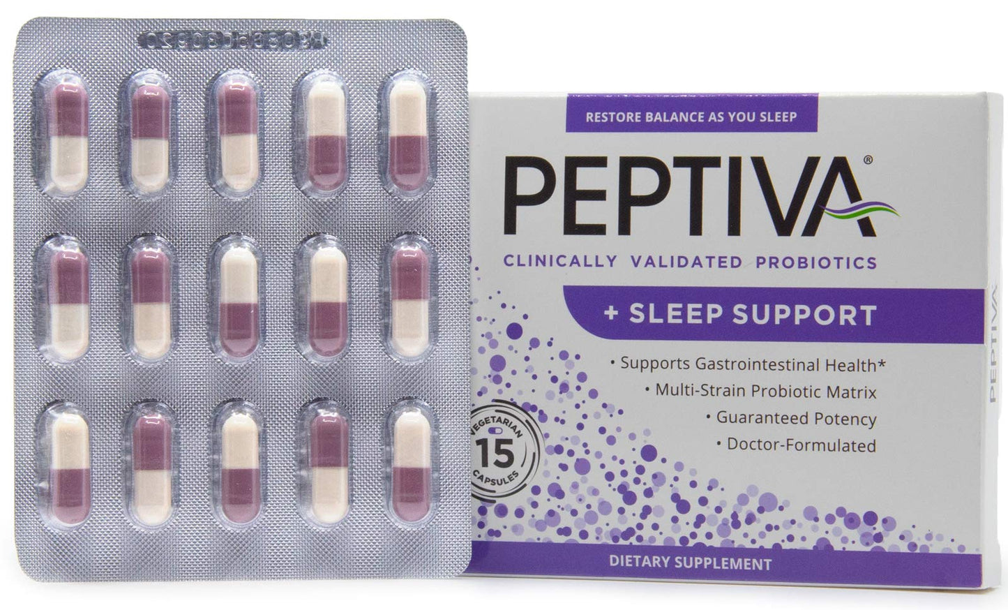 Peptiva 26 Billion CFU Probiotic and Sleep Support – Clinically Validated Multi-Strain Probiotic + Melatonin – 15 Count