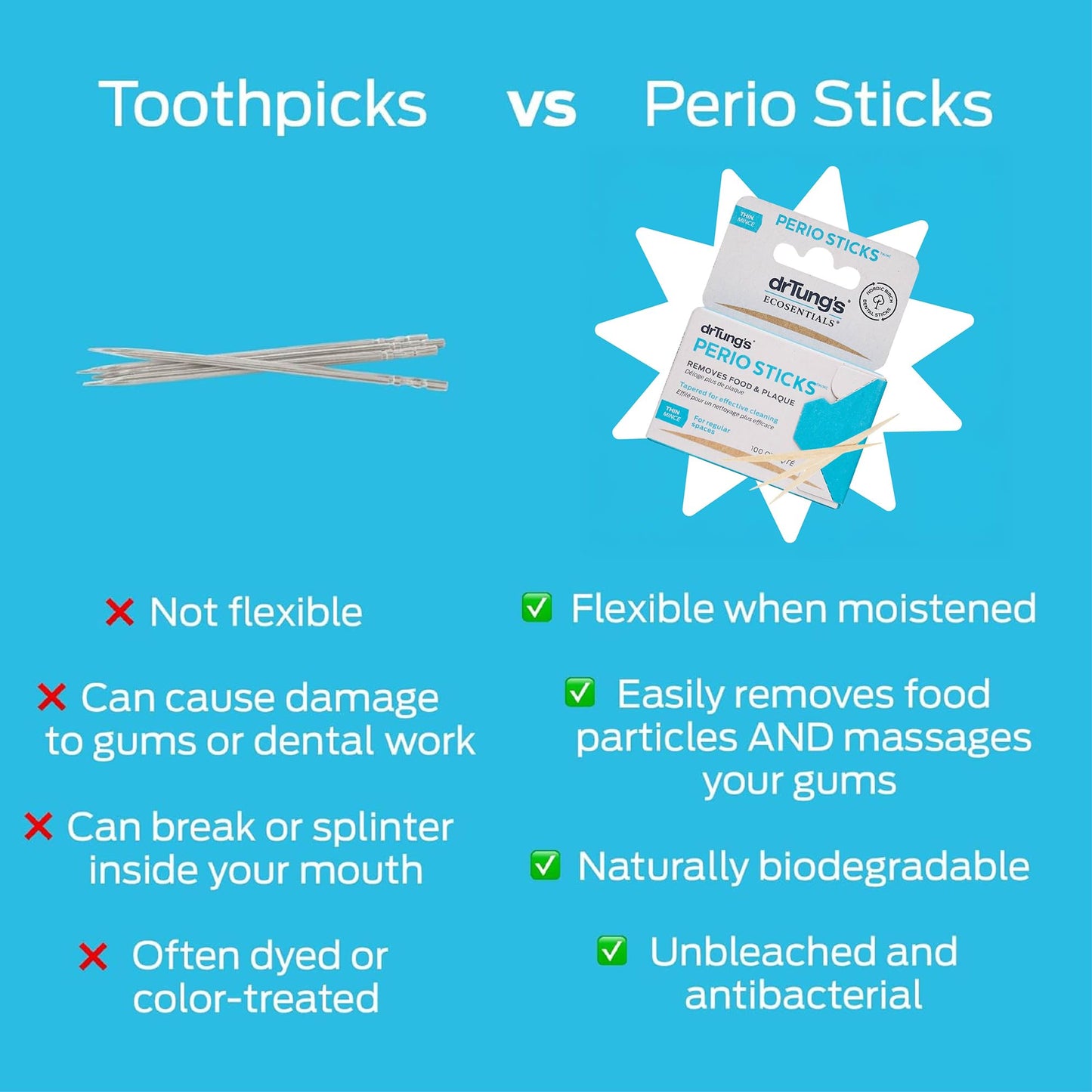 drTung's Perio Sticks - Interdental Cleaning, Soft Tooth Picks, 100 Count