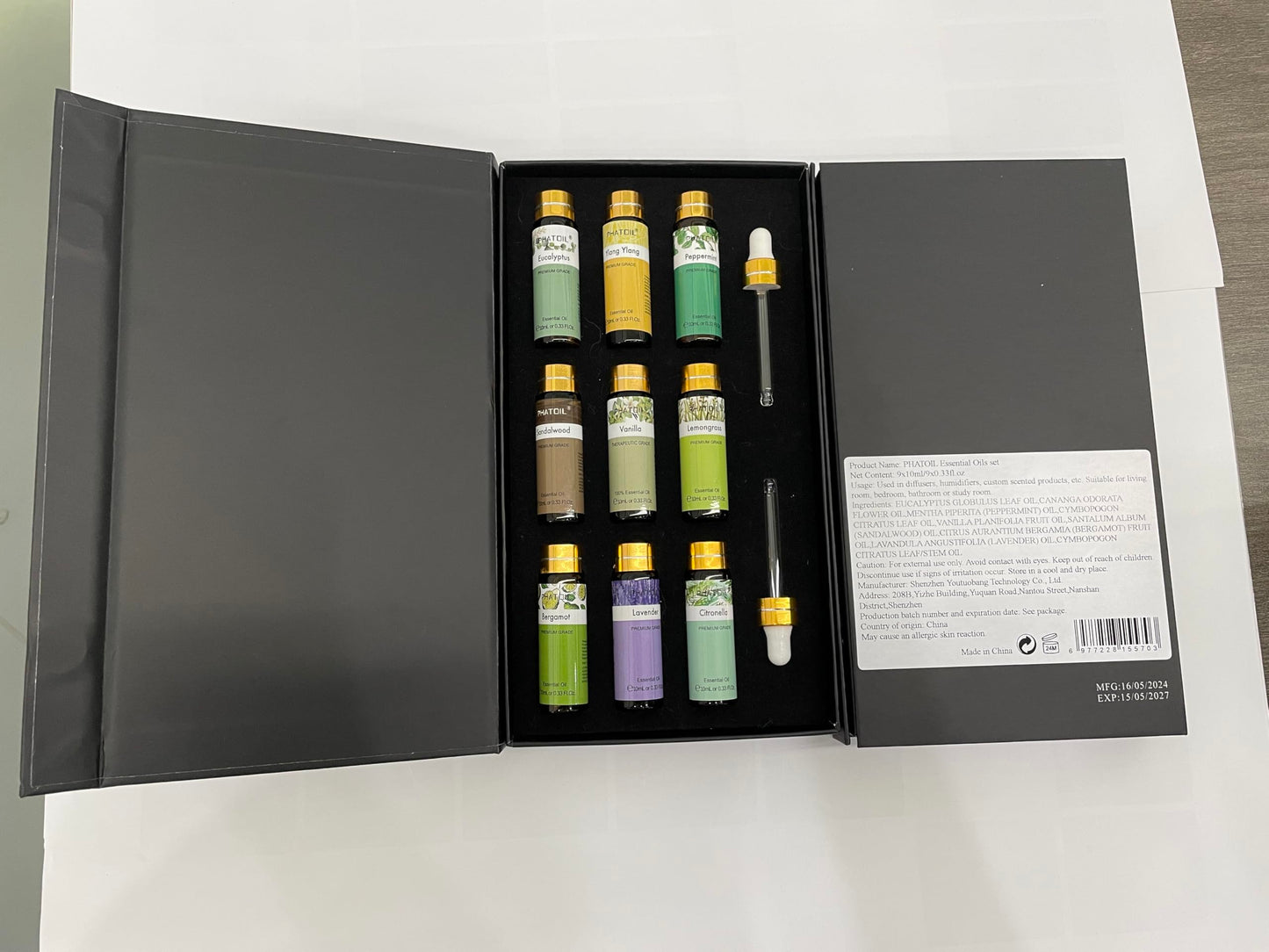 PHATOIL 9PCS Premium Essential Oils Set – 10ml for Diffusers, Soap & Candles