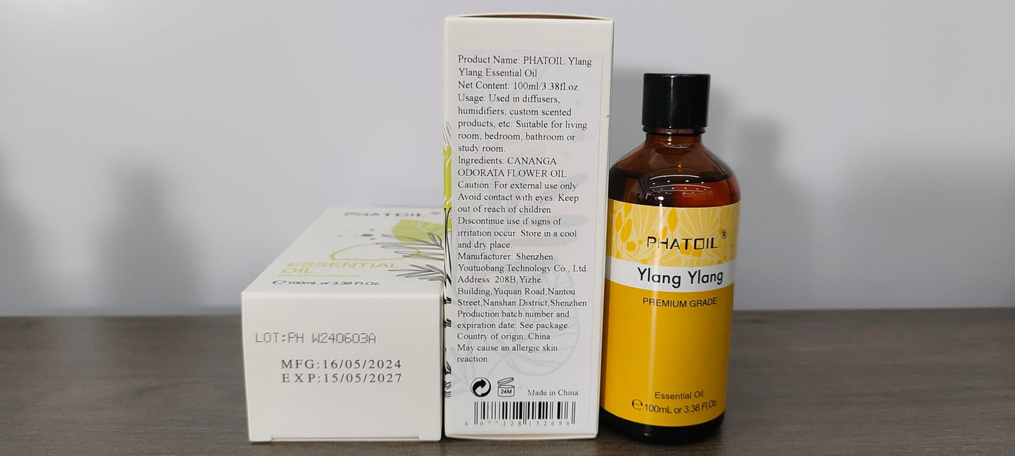 PHATOIL 100ML Ylang Ylang Essential Oil – Premium Essential Oils for Diffuser, Humidifier, Soap & Candle Making