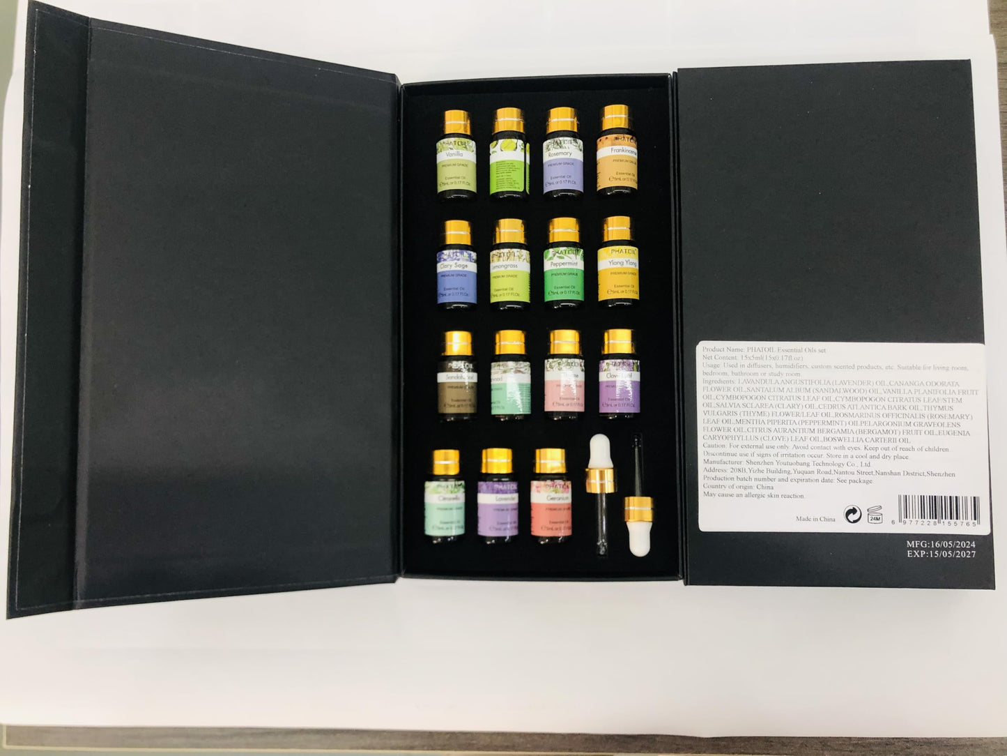 PHATOIL 15PCS Essential Oils Set - 5ml/0.17fl.oz Premium Quality Essential Oils for Diffusers, DIY Soap Candle Making, Gifts for Families and Friends