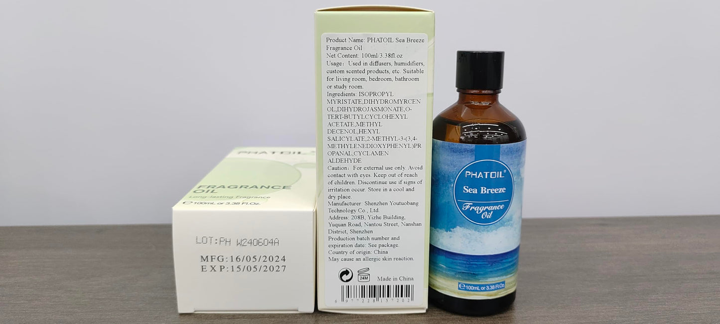 PHATOIL Sea Breeze Fragrance Oil – 100ml | Aromatherapy, Diffusers, DIY Candles & Soaps