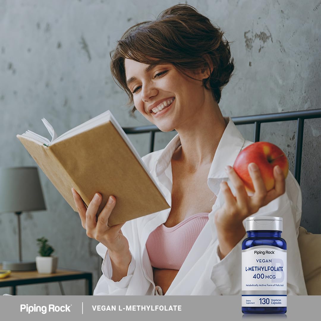 Piping Rock L-MethylFolate Supplement | 400 mcg | 130 Capsules | Pack of 2 | Vegetarian, Vegan | Non-GMO, Gluten Free