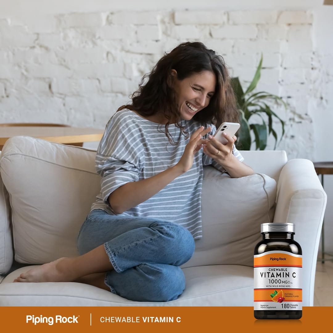 Piping Rock Vitamin C Chewable 1000mg – 180 Tablets (Orange) Pack of 2