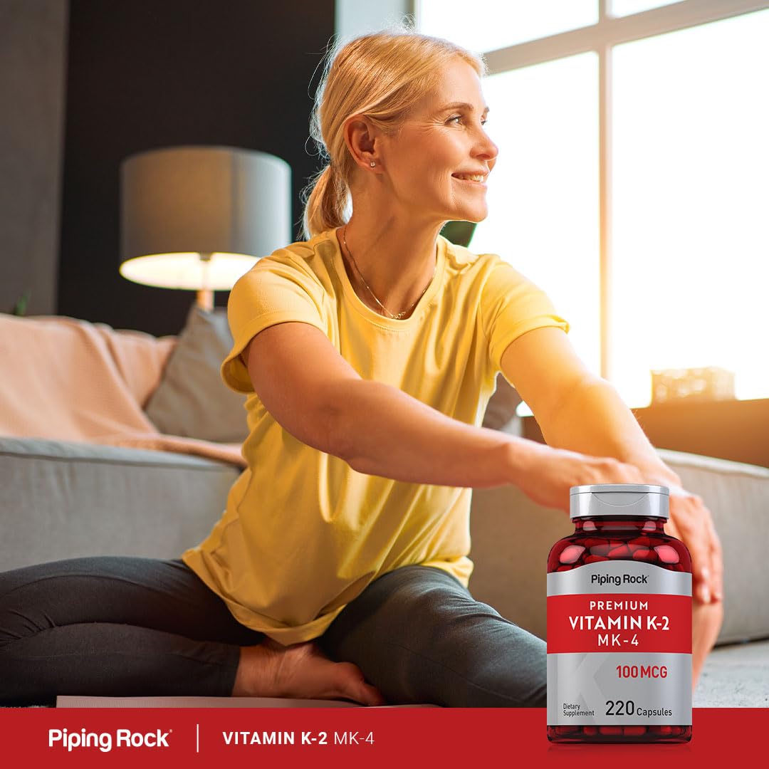 Piping Rock Vitamin K2 MK4 Supplement 100 mcg - 220 Capsules Pack of 2 | Non-GMO & Gluten Free