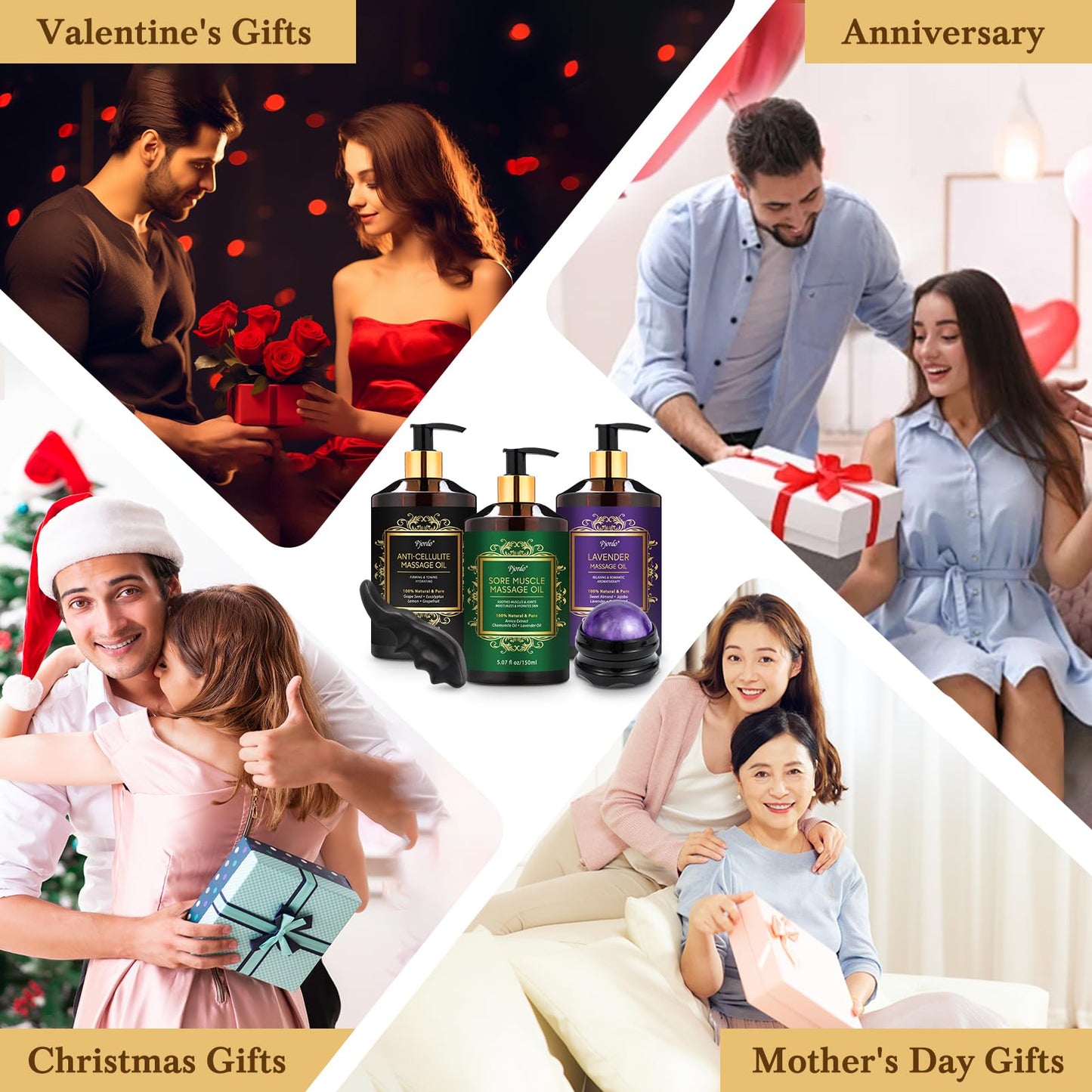 Pjordo 3-Pack Massage Oil Set: Anti-Cellulite, Arnica & Lavender
