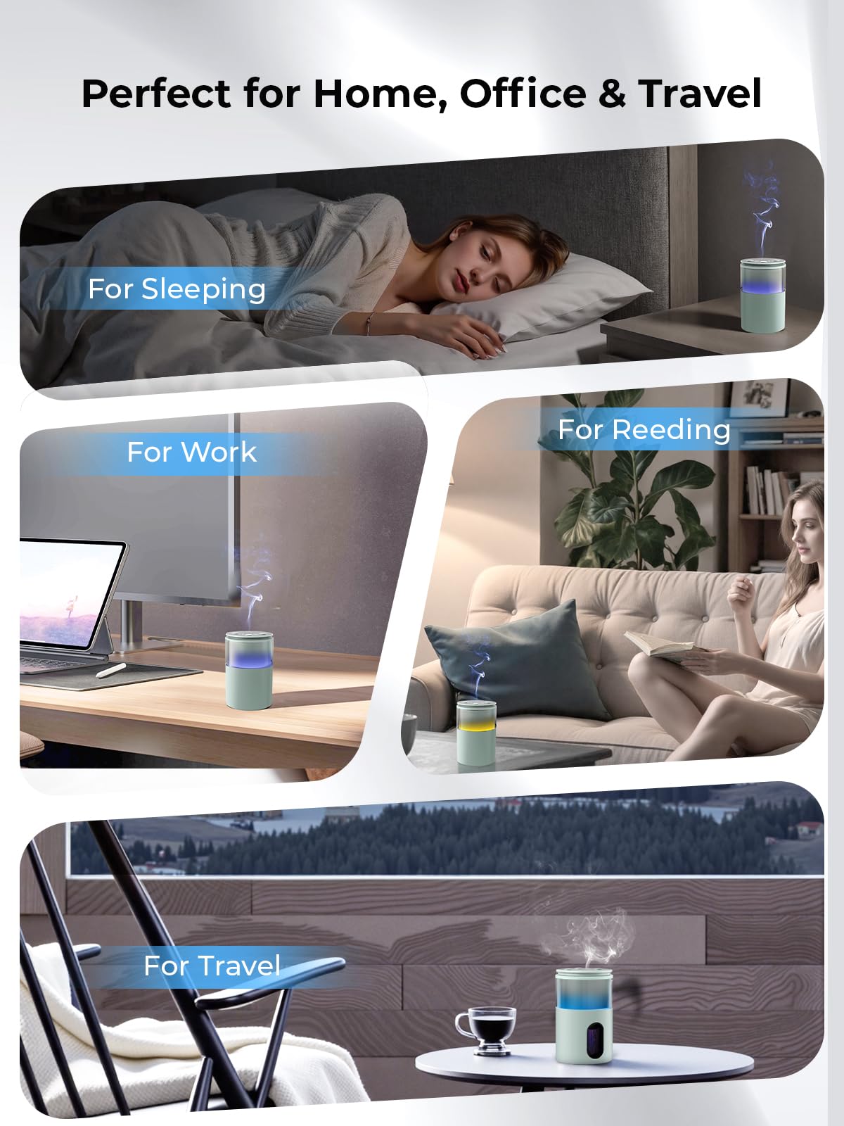 Pmsusoow Waterless Essential Oil Diffuser – Mini Battery Scent Diffuser, 9 LED Colors