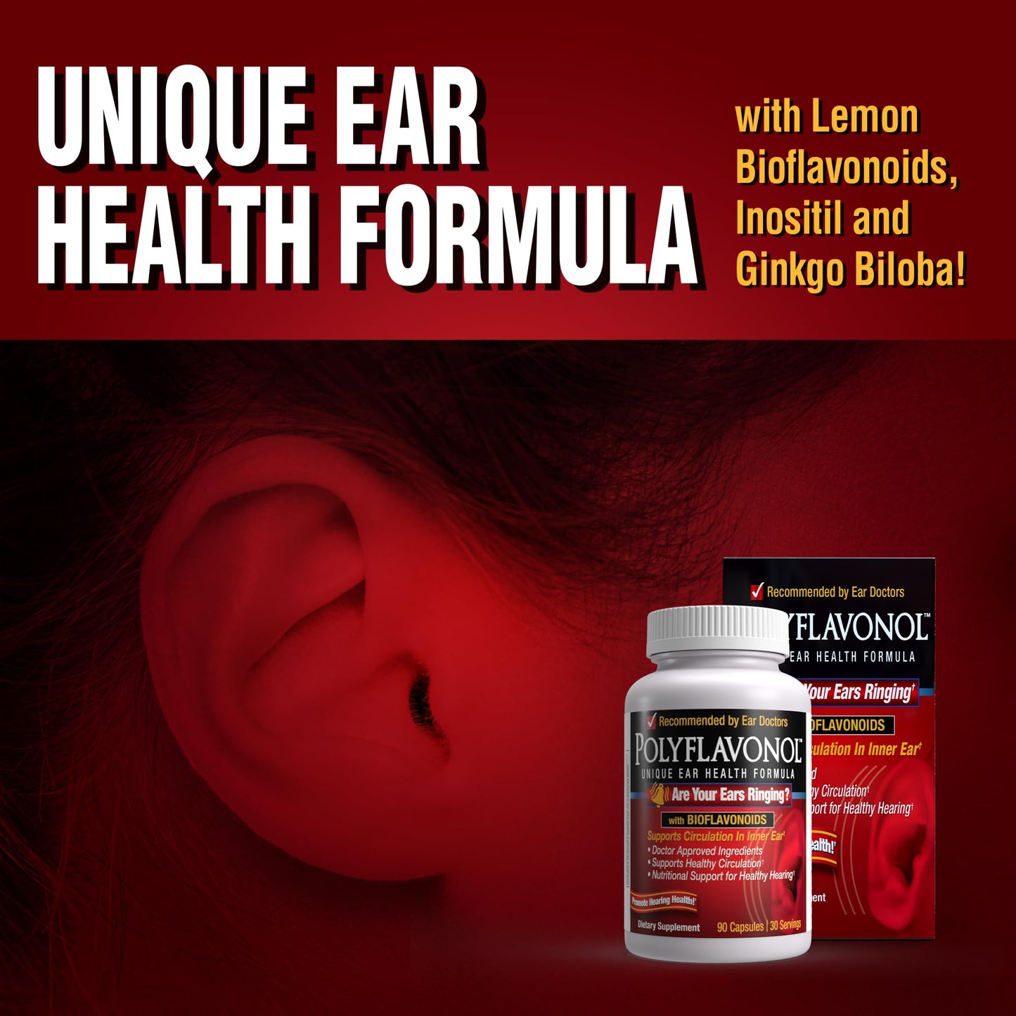 Polyflavonol Ear Health Formula – Tinnitus Relief & Hearing Support (90 Capsules)